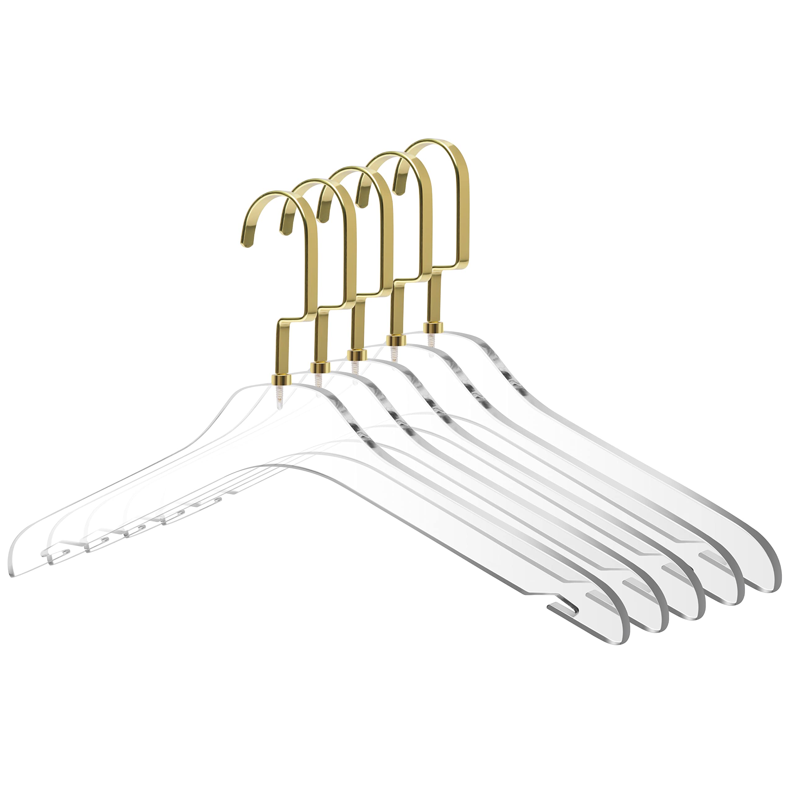 Quality Clear Acrylic Clothing Hangers – Stylish Clothes Hanger with Silver or Gold Hooks - Coat Hanger for Dress, Suit - Closet Organizer Adult Hangers - Heavy Duty and Space Saving Cloth Hangers - Like New
