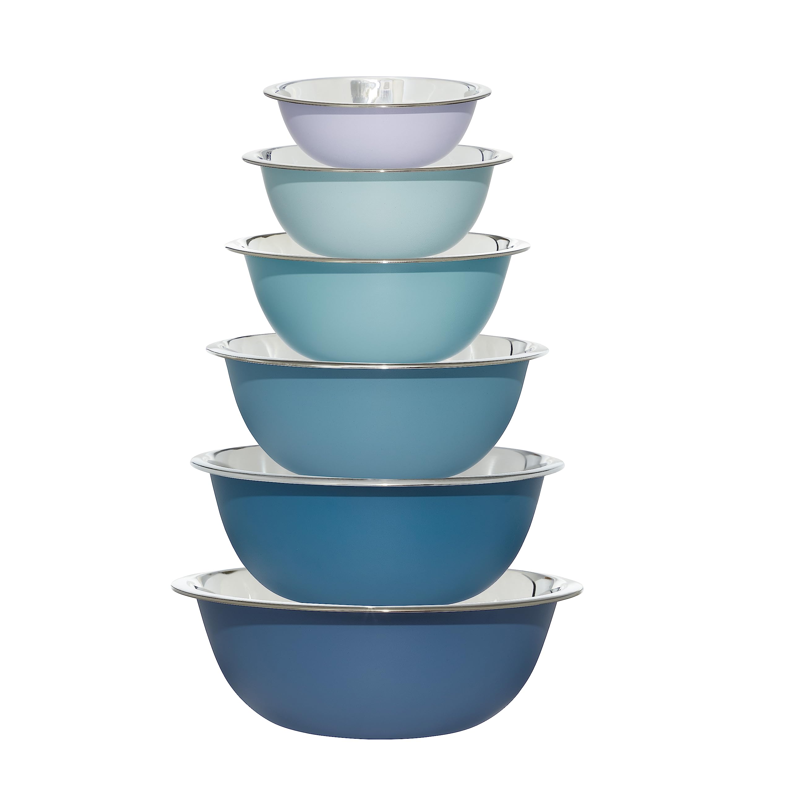 COOK WITH COLOR Stainless Steel Mixing Bowls - 6 Piece Stainless Steel Nesting Bowls Set includes 6 Prep Bowl and Mixing Bowls (Blue) - Very Good
