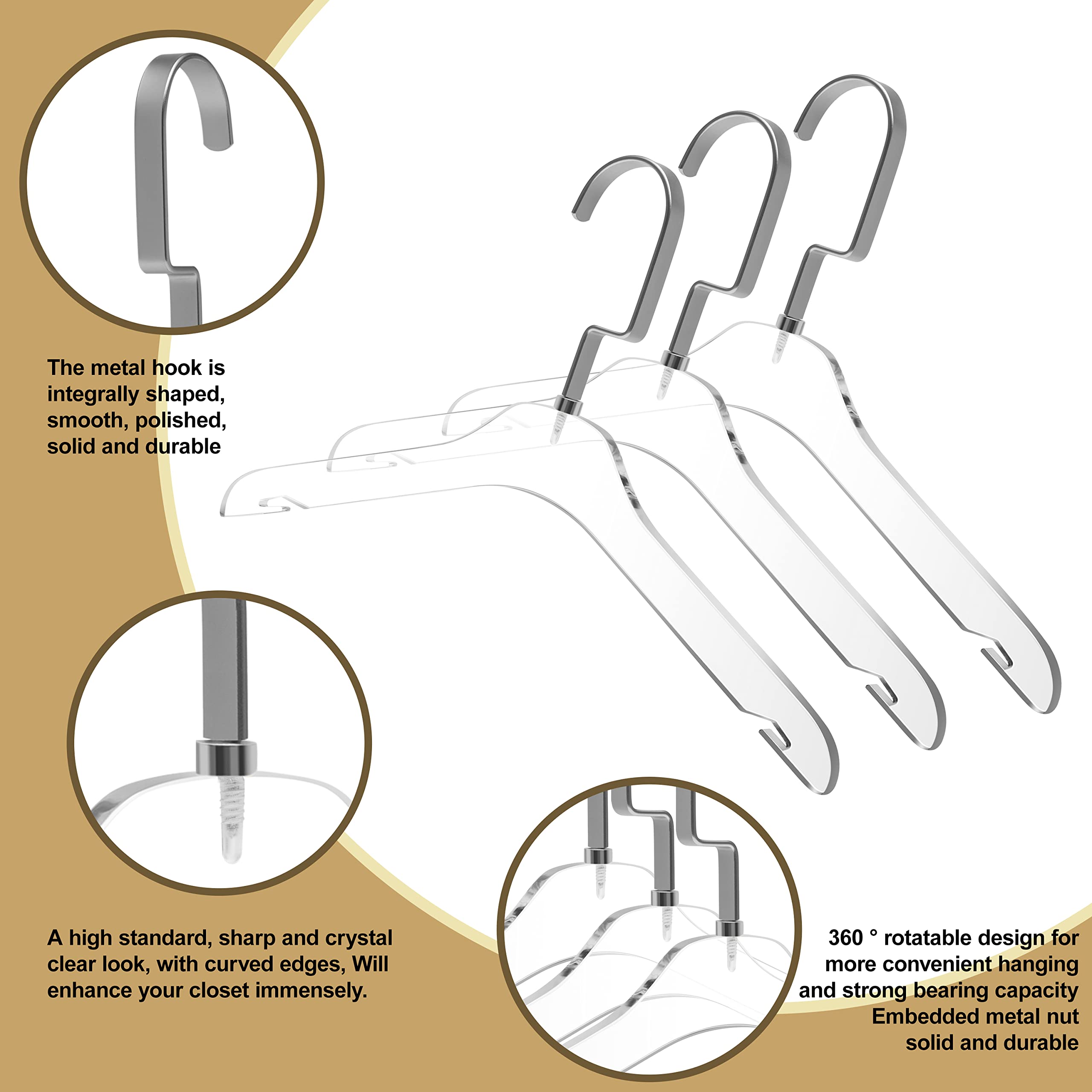 Quality Hangers 5 Pack 12.5 Inches Kids Size Acrylic Hangers � Crystal Clear Hangers for Kids Clothes 7-10 Years Old with Wide Matte Silver Metallic Hook - Acrylic Children Shirt Suit Coat Hanger - Very Good