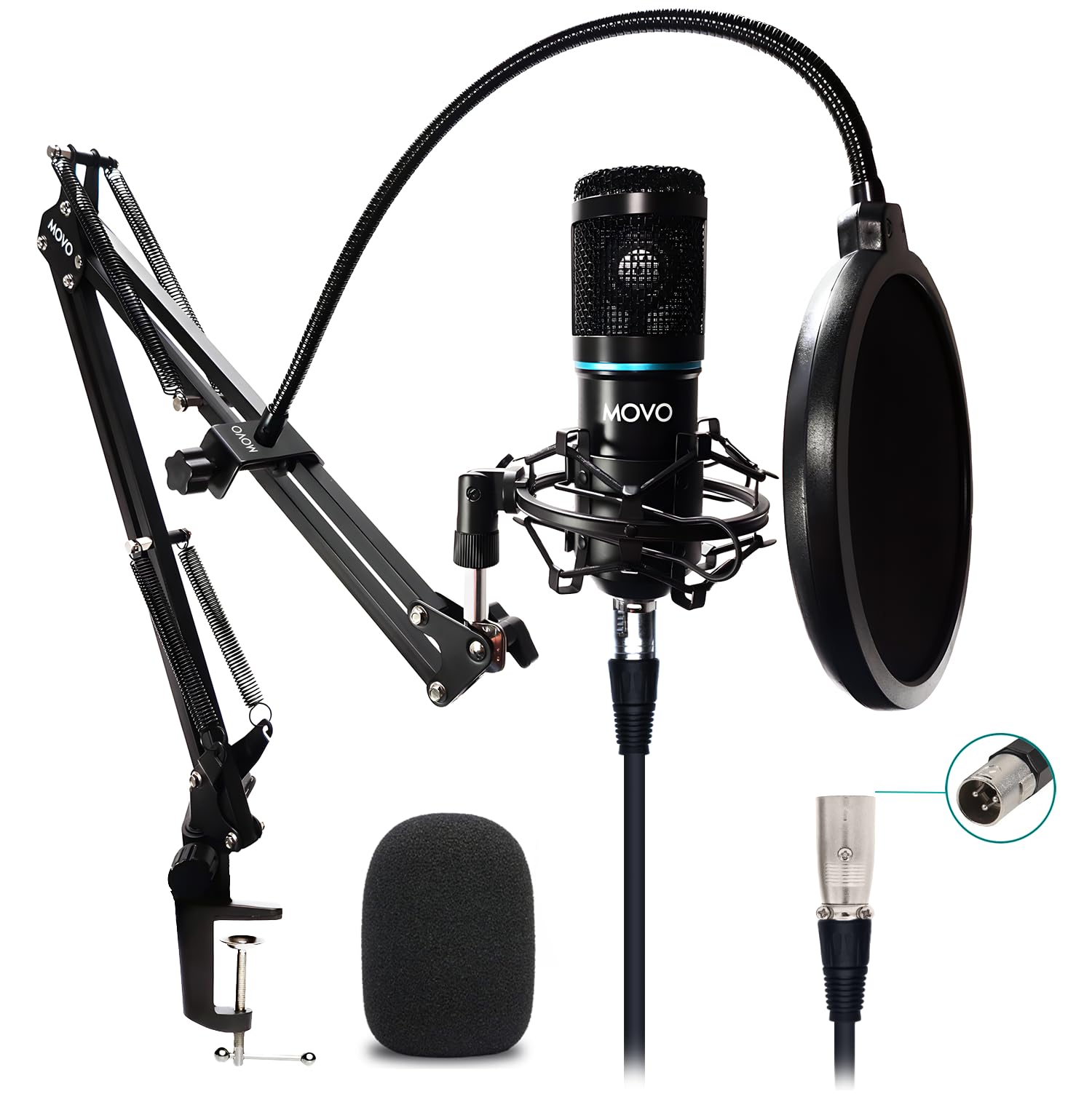 Movo PodPak Podcast Equipment Bundle with XLR Condenser Microphone, Articulating Scissor Arm, and Pop Filter - XLR Mic for Podcasting, Streaming, YouTube, Music, ASMR - Content Creator Studio Mic - Like New