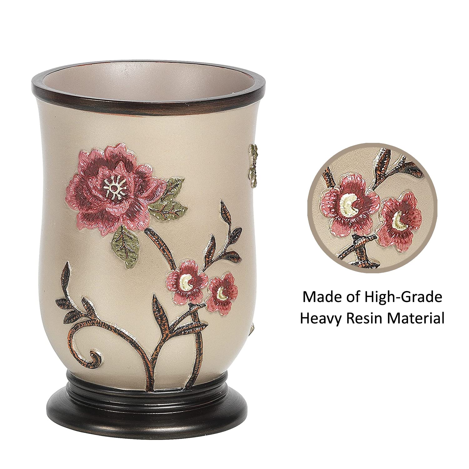 Popular Bath Tumbler, Larrisa Collection, Rose Design , Brown - Like New