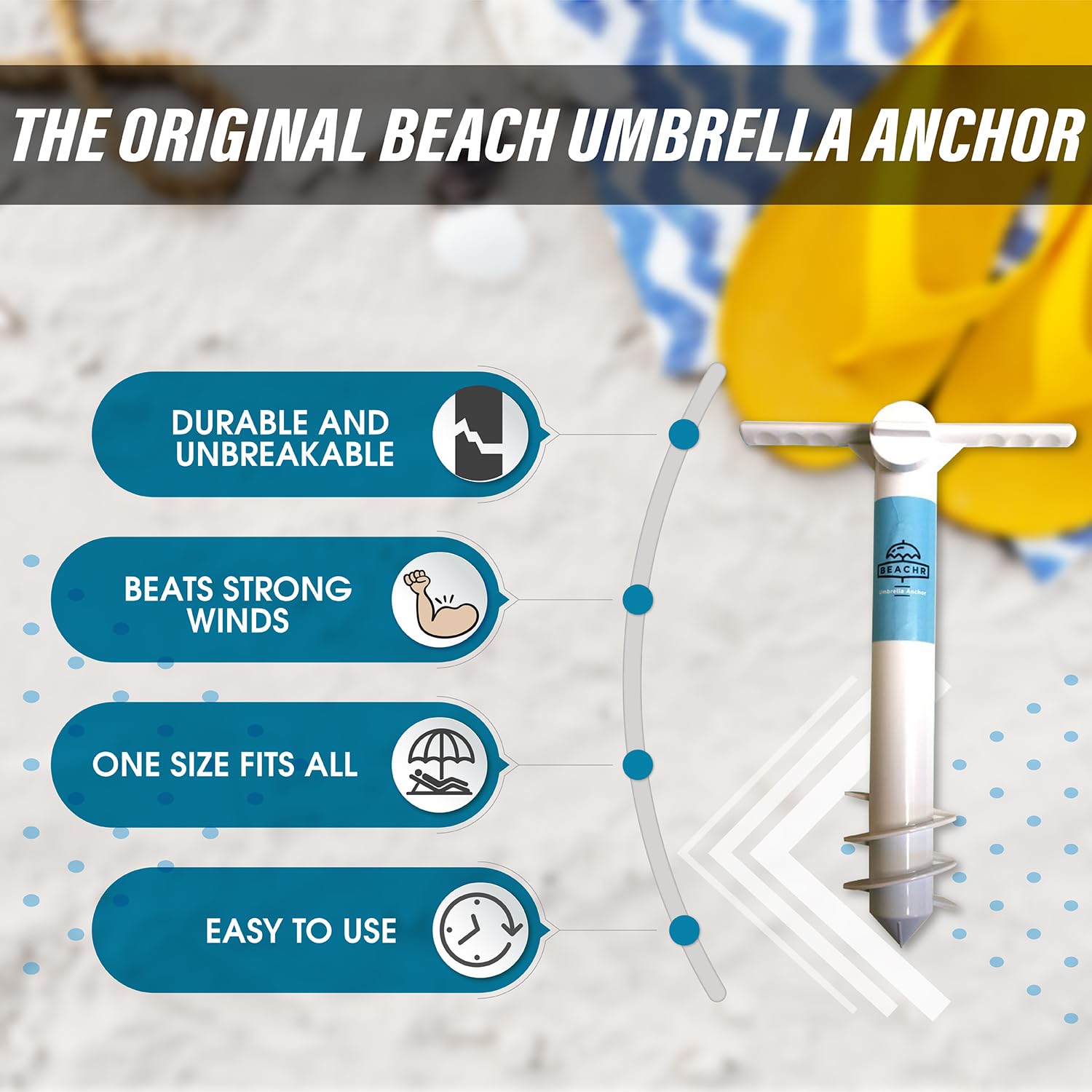 Beachr Beach Umbrella Sand Anchor | Outdoor Umbrella Base with Ground Anchor Screw | Ideal for Sun Protection, Shade, Strong Winds | Universal & One Size Fits All  - Like New