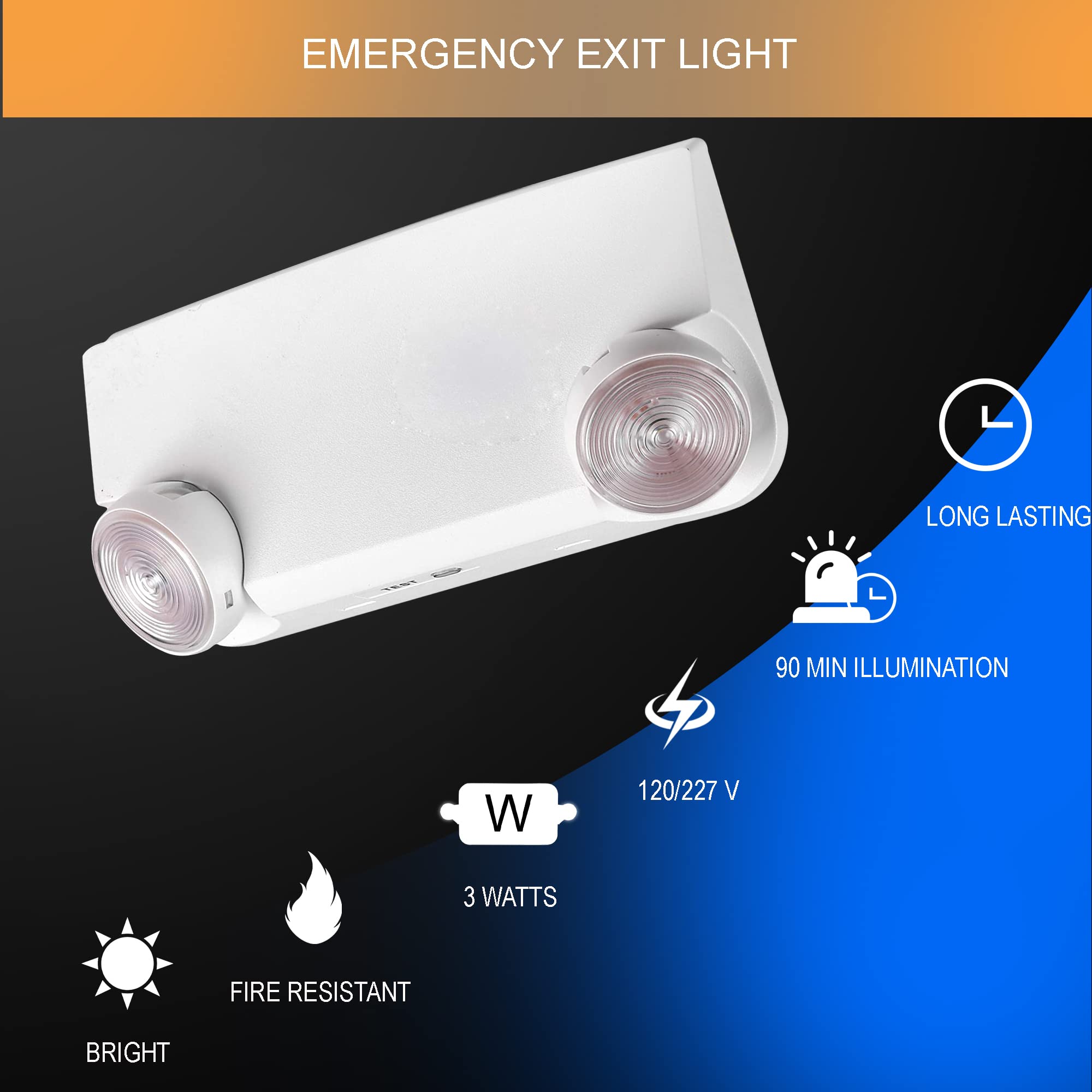 Ciata Emergency Lights LED with Backup Battery, with Adjustable Heads, Commercial or Industrial Use Rechargeable Light Bulb, Indoor Hallway or Room Safety for Residential - 2 Pack  - Like New