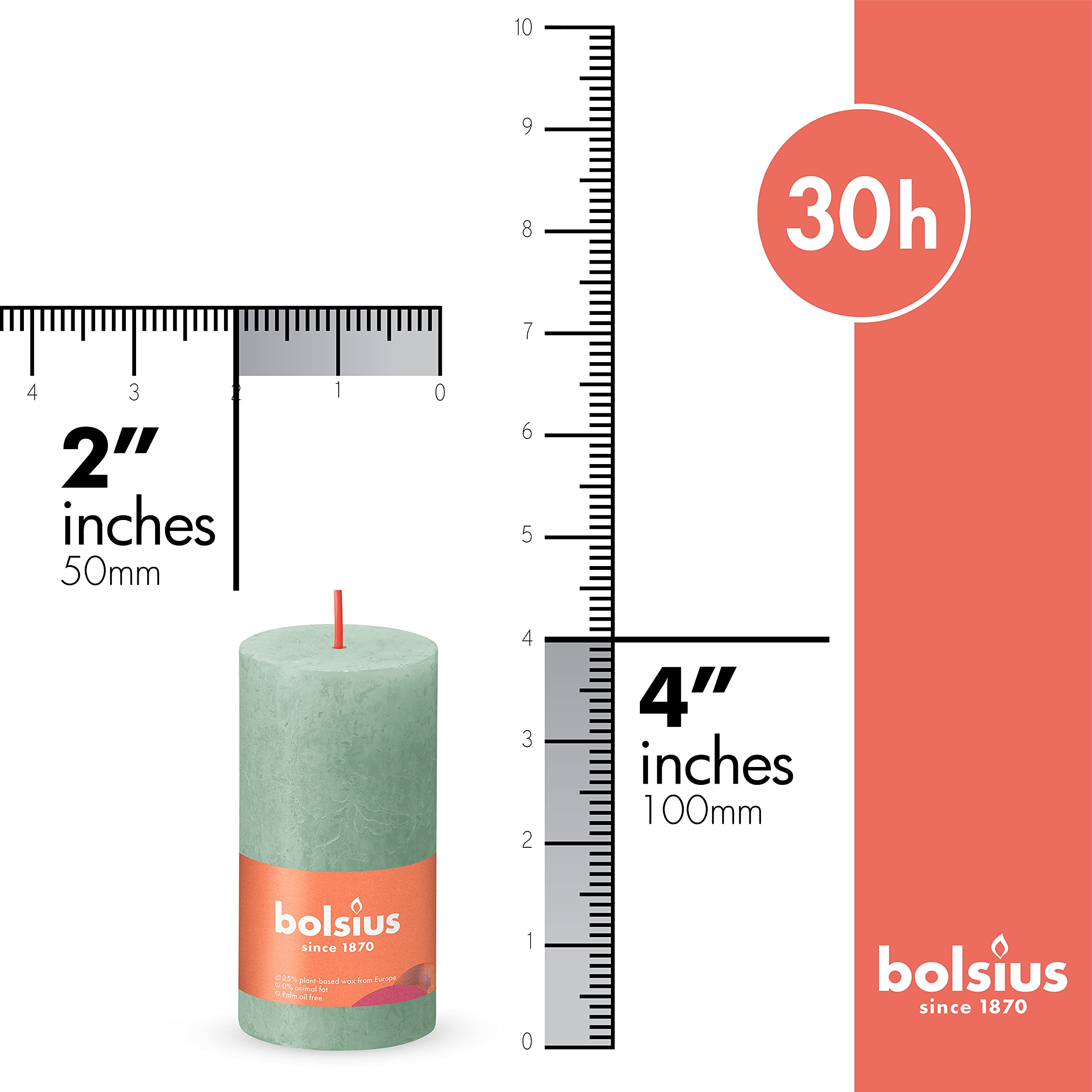 BOLSIUS 4 Pack Sage Green Rustic Pillar Candles - 2 X 4 Inches - Premium European Quality - Includes Natural Plant-Based Wax - Unscented Dripless Smokeless 30 Hour Party and Wedding Candles - Acceptable