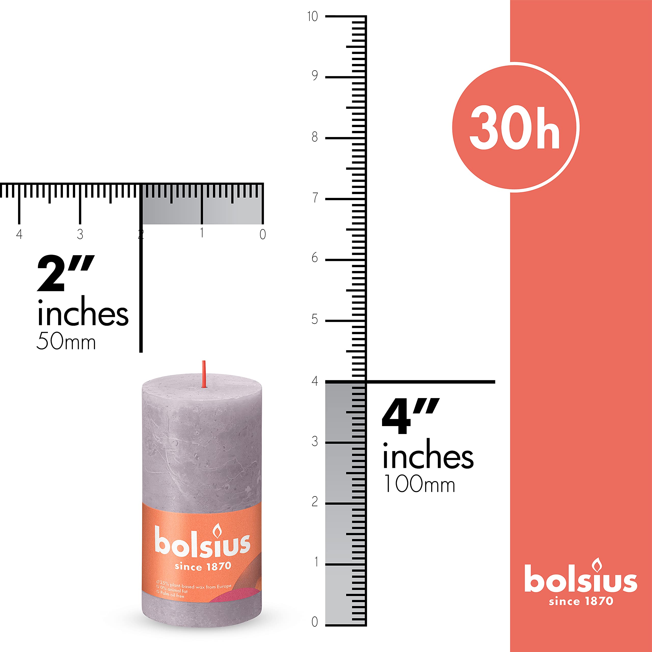 BOLSIUS 4 Pack Frosted Lavender Rustic Pillar Candles - 2 X 4 Inches - Premium European Quality - Includes Natural Plant-Based Wax - Unscented Dripless Smokeless 30 Hour Party and Wedding Candles - Very Good