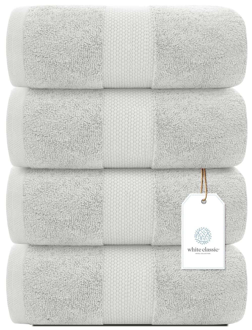 White Classic Luxury Cotton Bath Towels Large - | Highly Absorbent Hotel spa Collection Bathroom Towel | 27 inch X 54 inch | Set of 4 (Silver, 4) - Acceptable