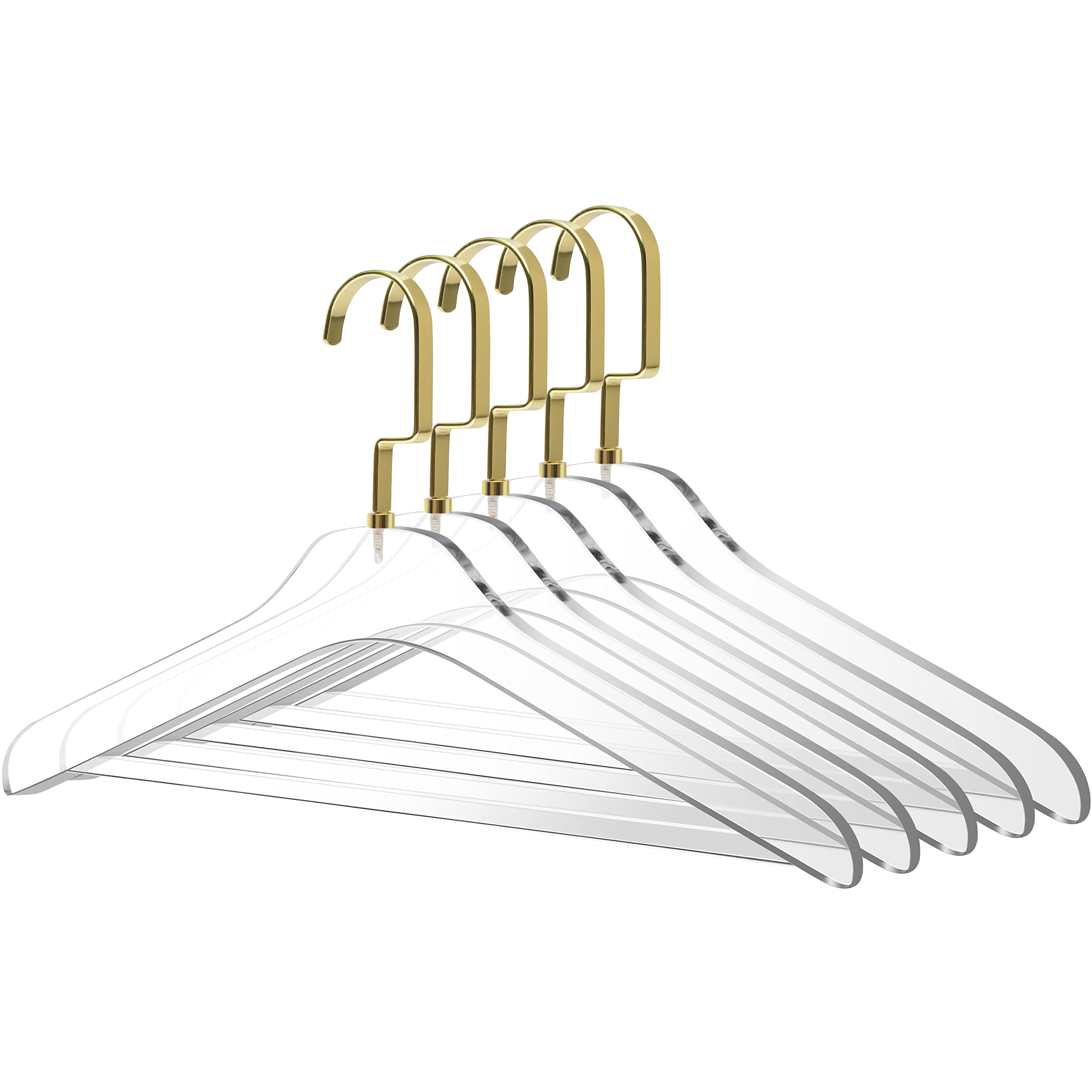 Quality Clear Acrylic Lucite Coat Suit Hangers with Bar – 5-Pack, Stylish Clothes Hanger with Acrylic Pant Bar - Coat Hanger for Dress, Suit - Closet Organizer Adult Hangers - Like New