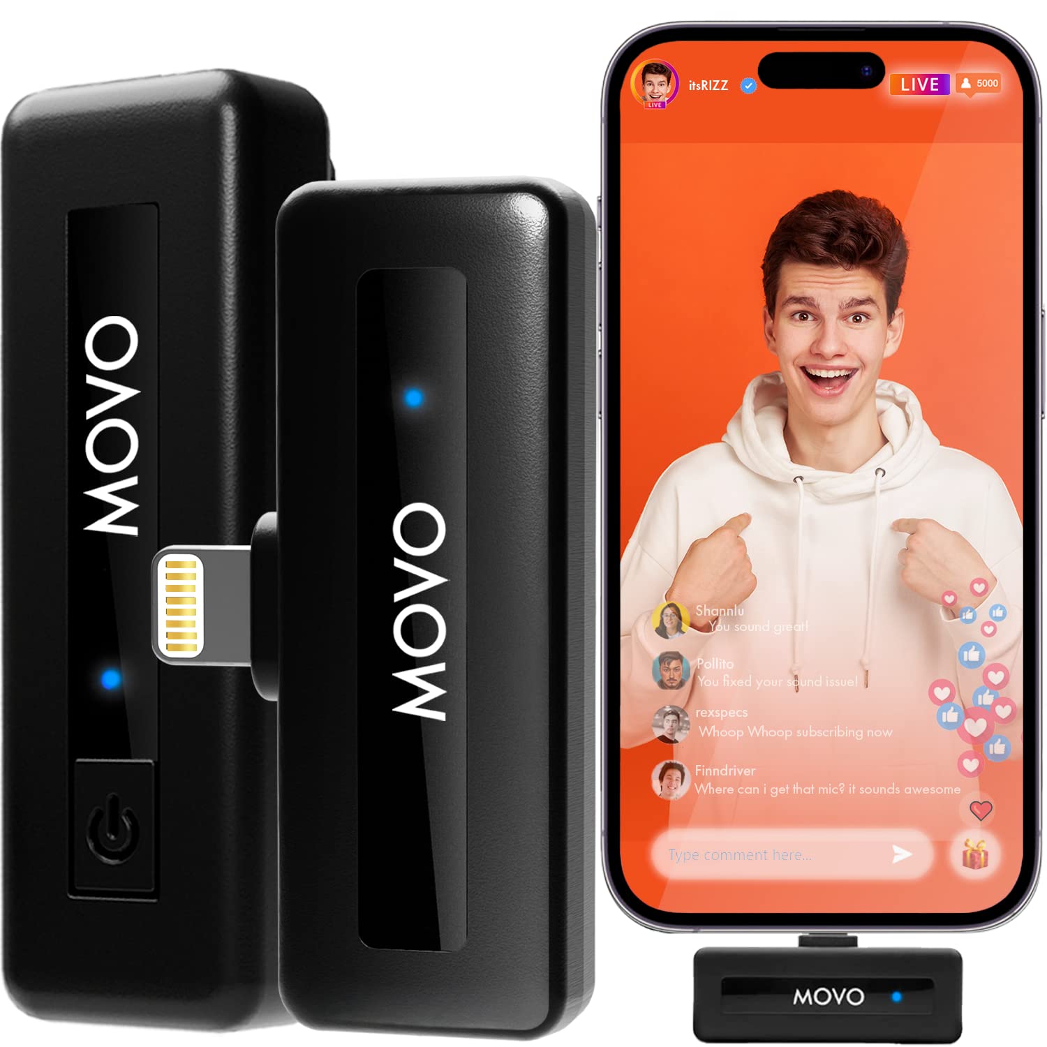 Movo Wireless Mini DI Wireless iPhone Microphone for Video Recording- Wireless Microphone iPhone, Wireless Lavalier Microphone for iPhone, Wireless Lapel Mic for iPhone, Clip On Lav iPhone Mini Mic - Very Good