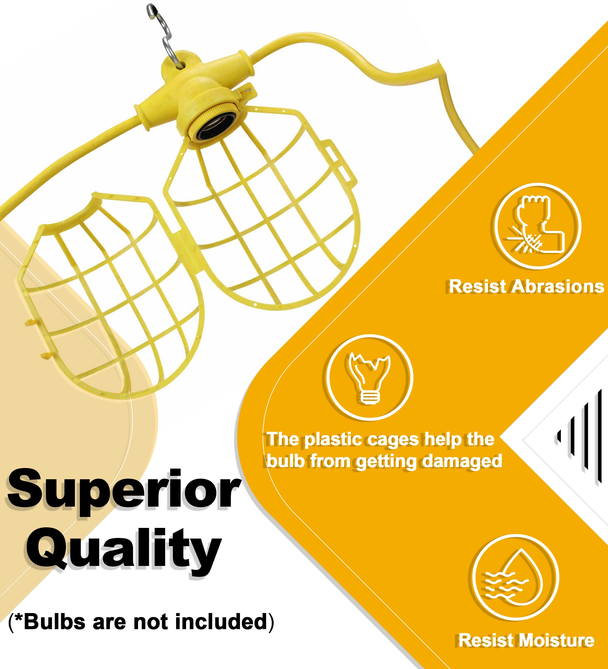 Ciata Lighting 50 Feet Construction Temporary String Light Plastic, E-26 Medium Screw Base Socket, 75 Watt, 120 Volts, 14 Gauge Wire for Indoor/Outdoor use, ETL Listed in Yellow Finish  - Very Good