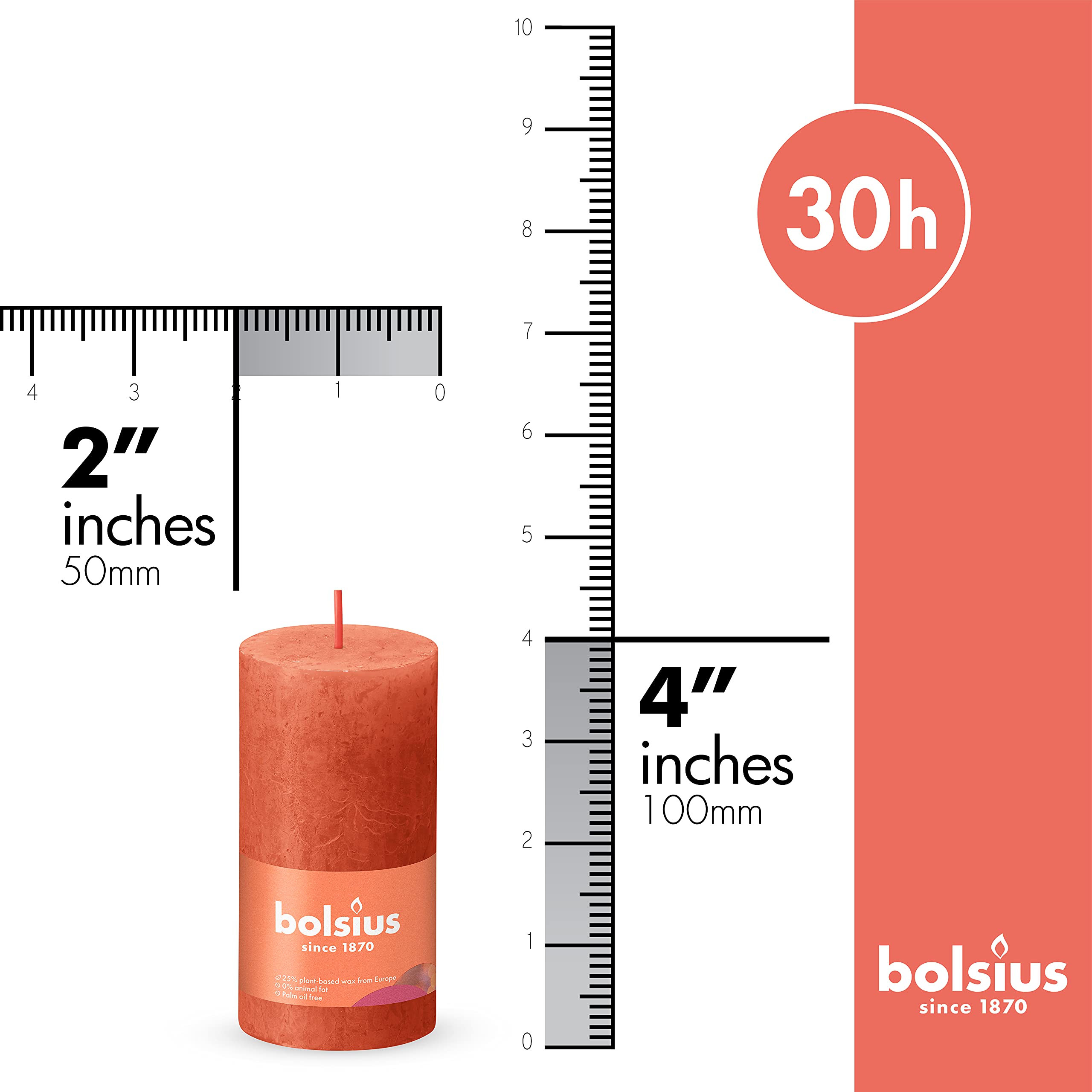 BOLSIUS 4 Pack Orange Rustic Pillar Candles - 2 X 4 Inches - Premium European Quality - Includes Natural Plant-Based Wax - Unscented Dripless Smokeless 30 Hour Party D�cor and Wedding Candles - Like New