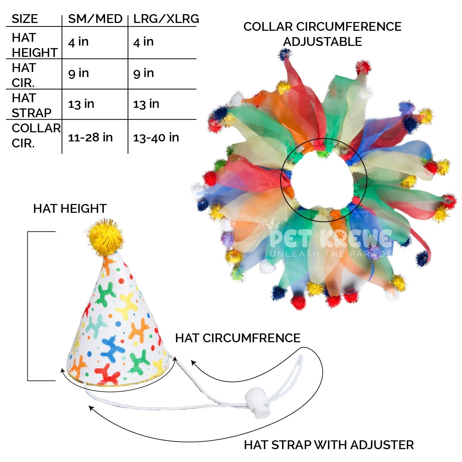 Pet Krewe Dog Clown Costume Happy Birthday Hat & Collar Outfit | 1st Bday Party, National Cat Day, Photo Shoots & Celebrations | Doggie & Puppy Clothes | Ideal Gift for Small, Medium & Large Pets - Like New