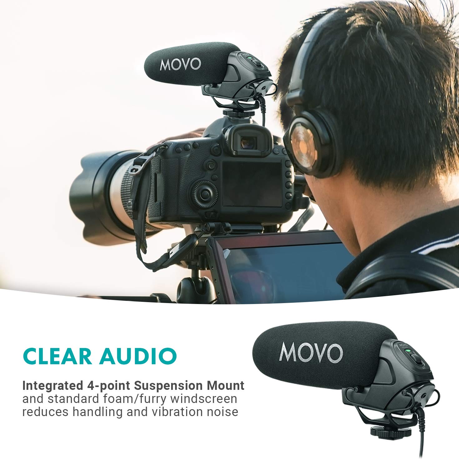 Movo VXR3030 Camera Shotgun Microphone - Supercardioid Microphone with Headphone Monitoring for DSLR's, Mirrorless, Recorders, and Camcorders - Good