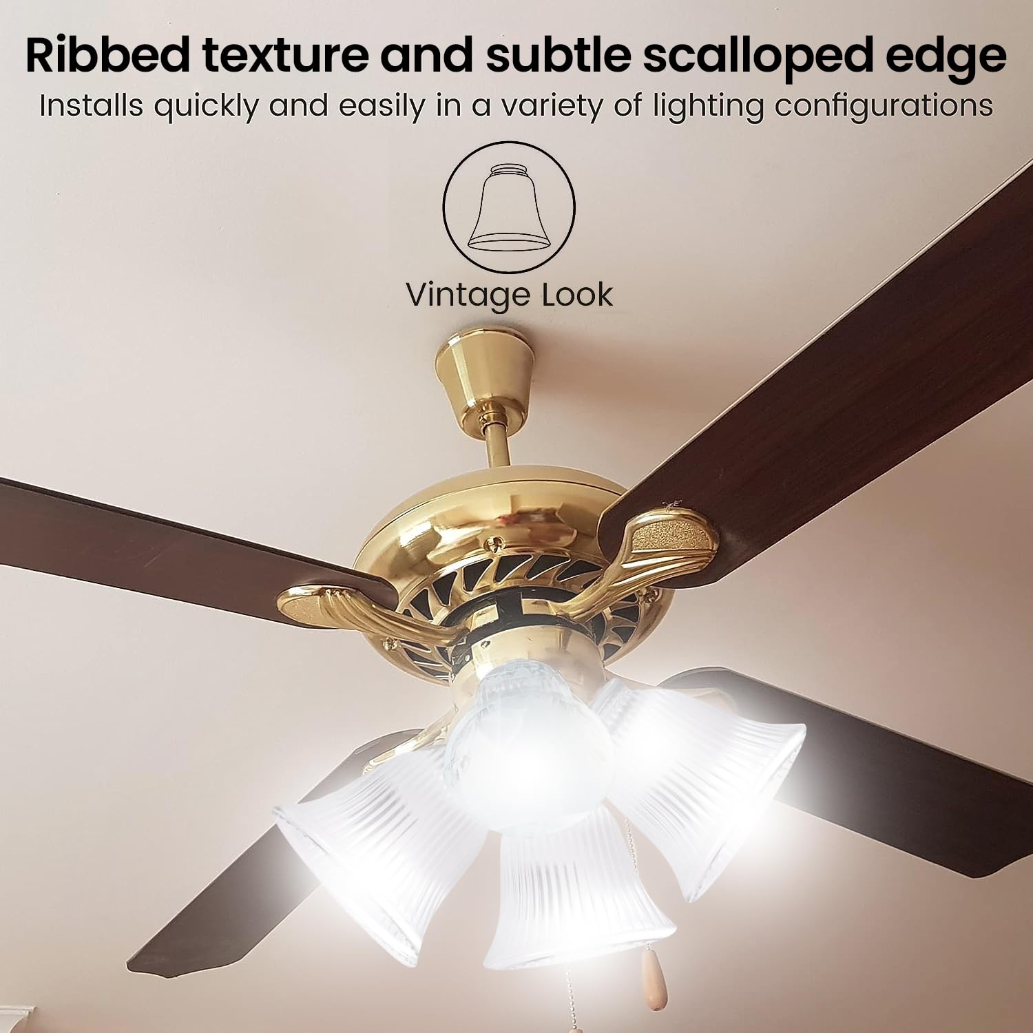 Ceiling Fan Light Covers, Ceiling Fan Globes Replacement Glass, Light Fixture Replacement Glass, Dysmio Clear Ribbed Shade Height: 4.50", Depth: 4.75", Width: 4.9" Fitter Size 2.25", 4 Pack - Very Good