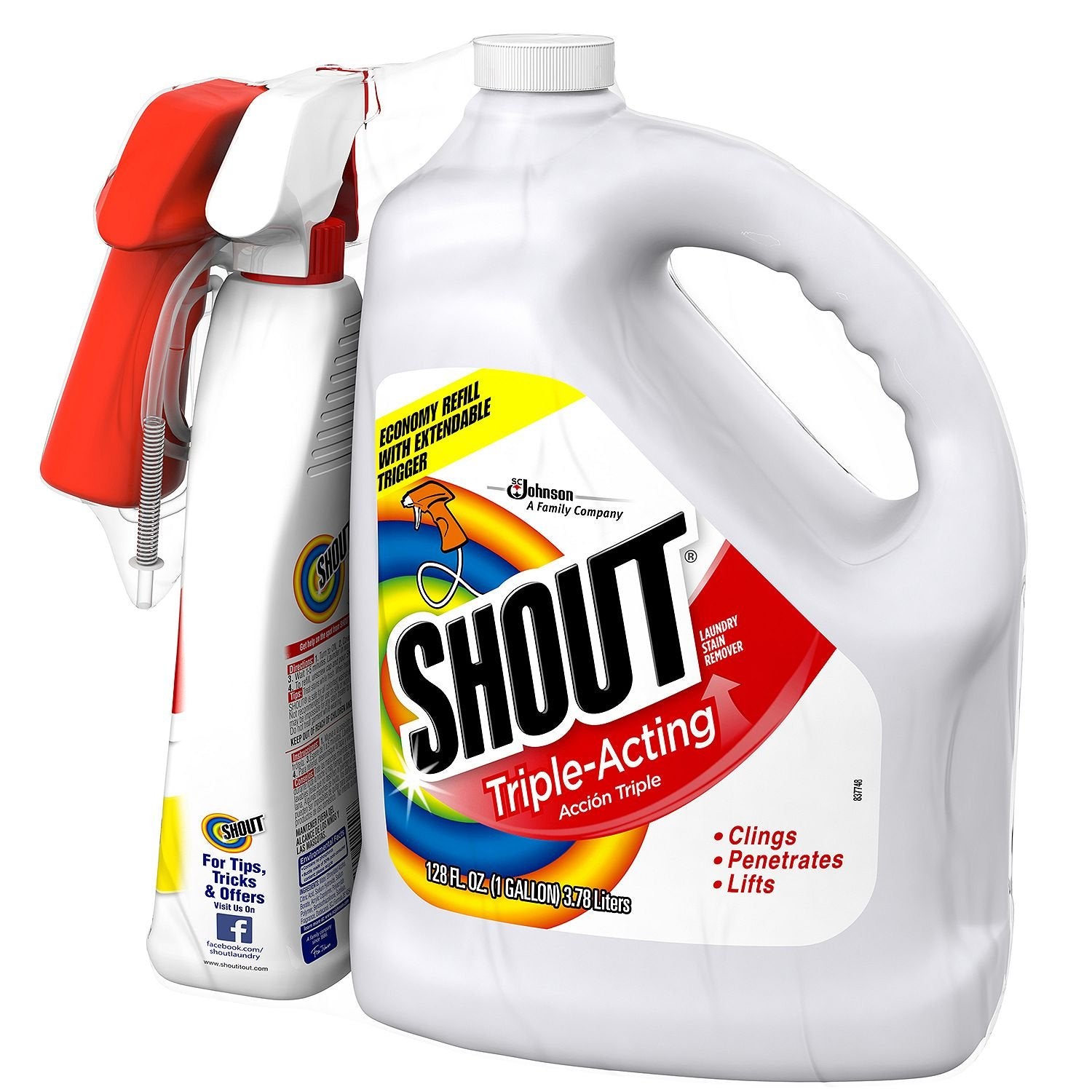 Shout Triple-Acting Laundry Stain Remover for Everyday Stains Liquid Refill, 60 fl oz - Pack of 6 - Like New