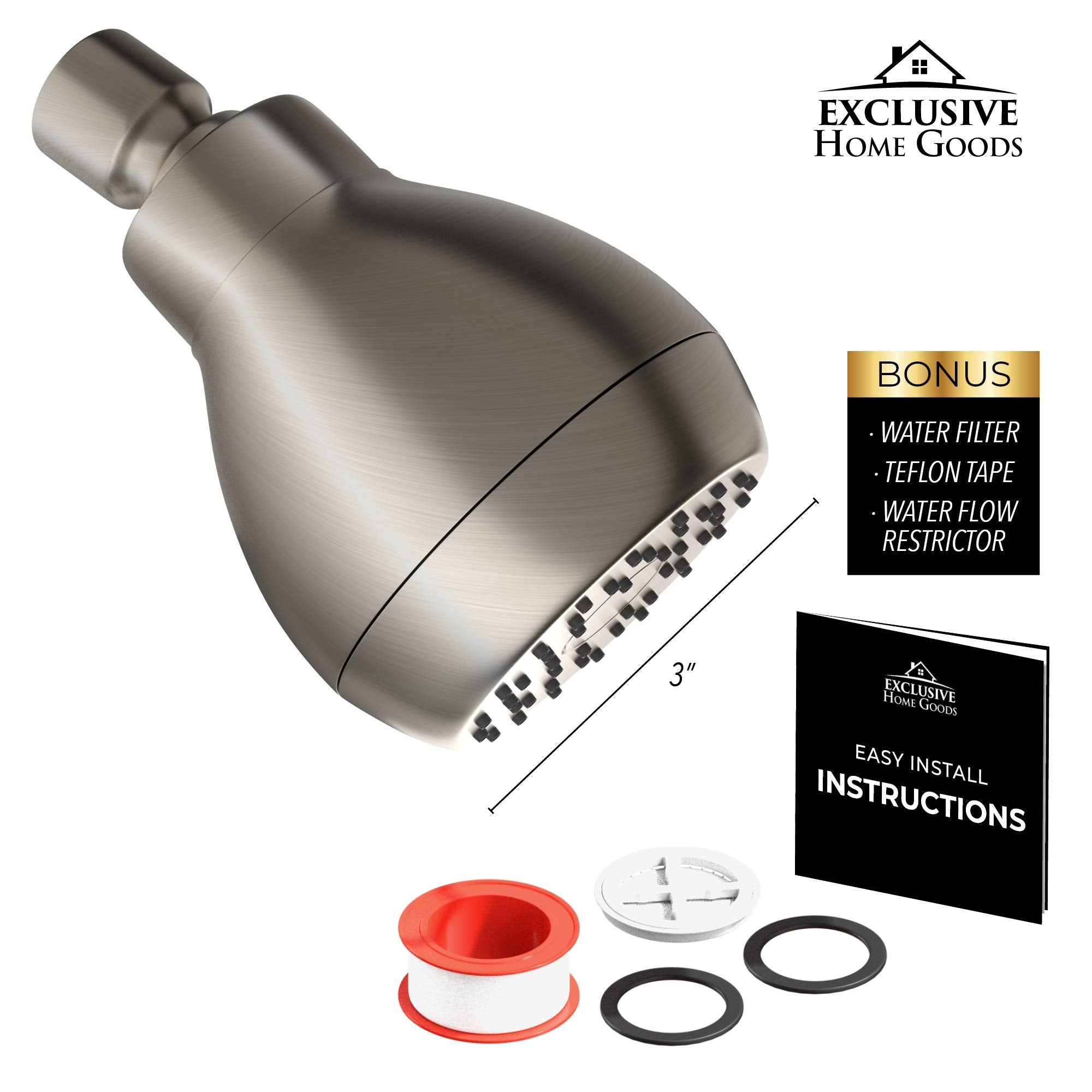 High Pressure Shower Head - Powerful Deluxe Bathroom Showerhead with Strong Spray Stream and Small Silicone Nozzles - Very Good