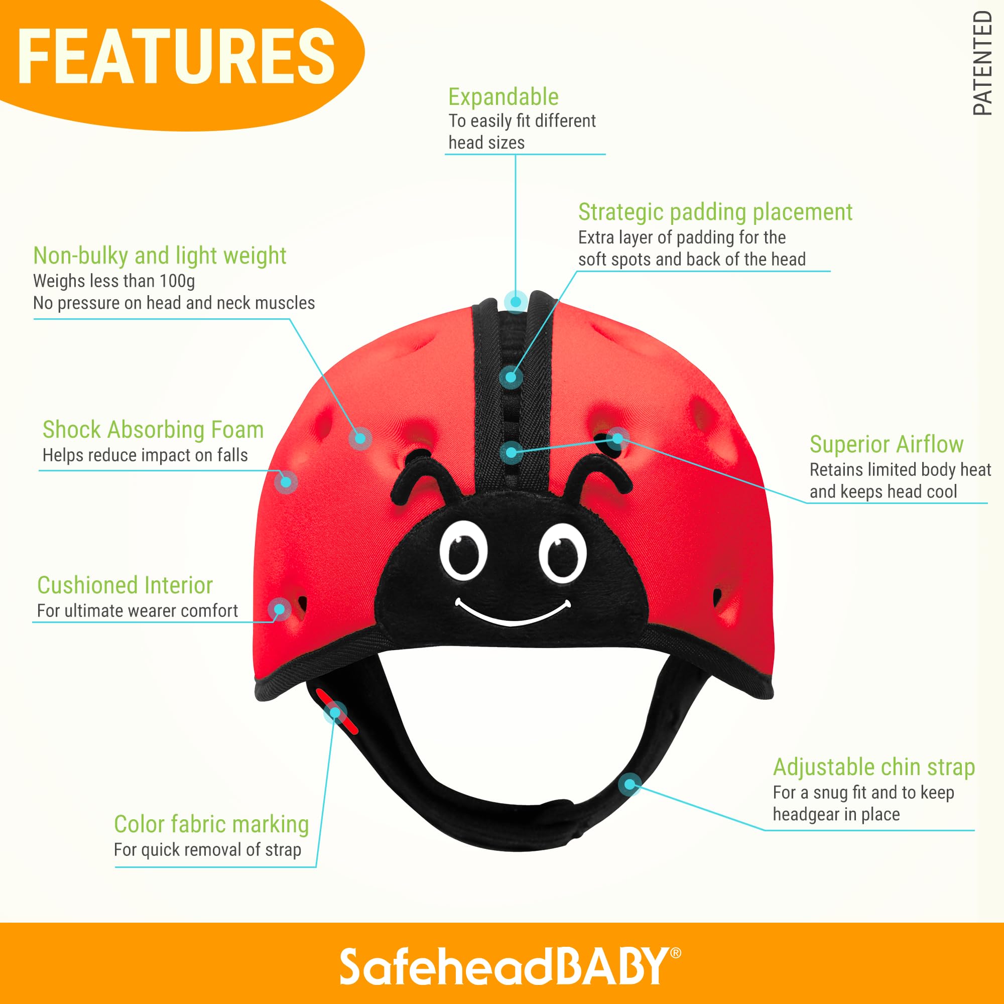 SafeheadBABY Award-Winning Infant Safety Helmet Baby Helmet for Crawling Walking Ultra-Lightweight Baby Head Protector Expandable and Breathable Toddler Head Protection Helmets