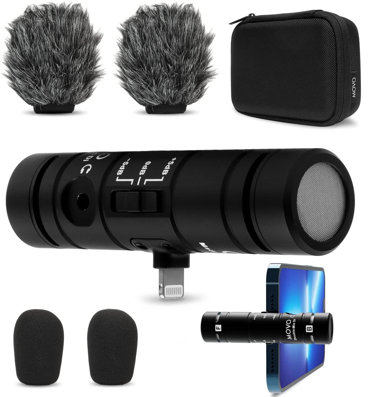 Movo DoubleMic-DI Dual Capsule Microphone for iPhone- Two-Sided Cardioid Condenser iPhone Microphone for Video Recording- Professional Microphone for iPhone, iPad, iOS- Apple Lightning MFi Certified - Good