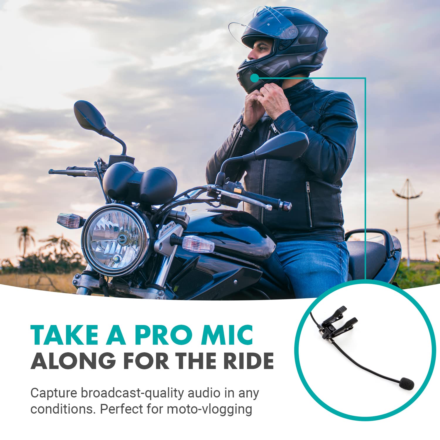 Movo ACM400 Flexible Gooseneck Omnidirectional Microphone for Motovlogging Moto Vlog Action Cam Helmet Mic - Clip on Microphone for Motorcycle Vloggers - Compatible with GoPro Media Mod - Acceptable