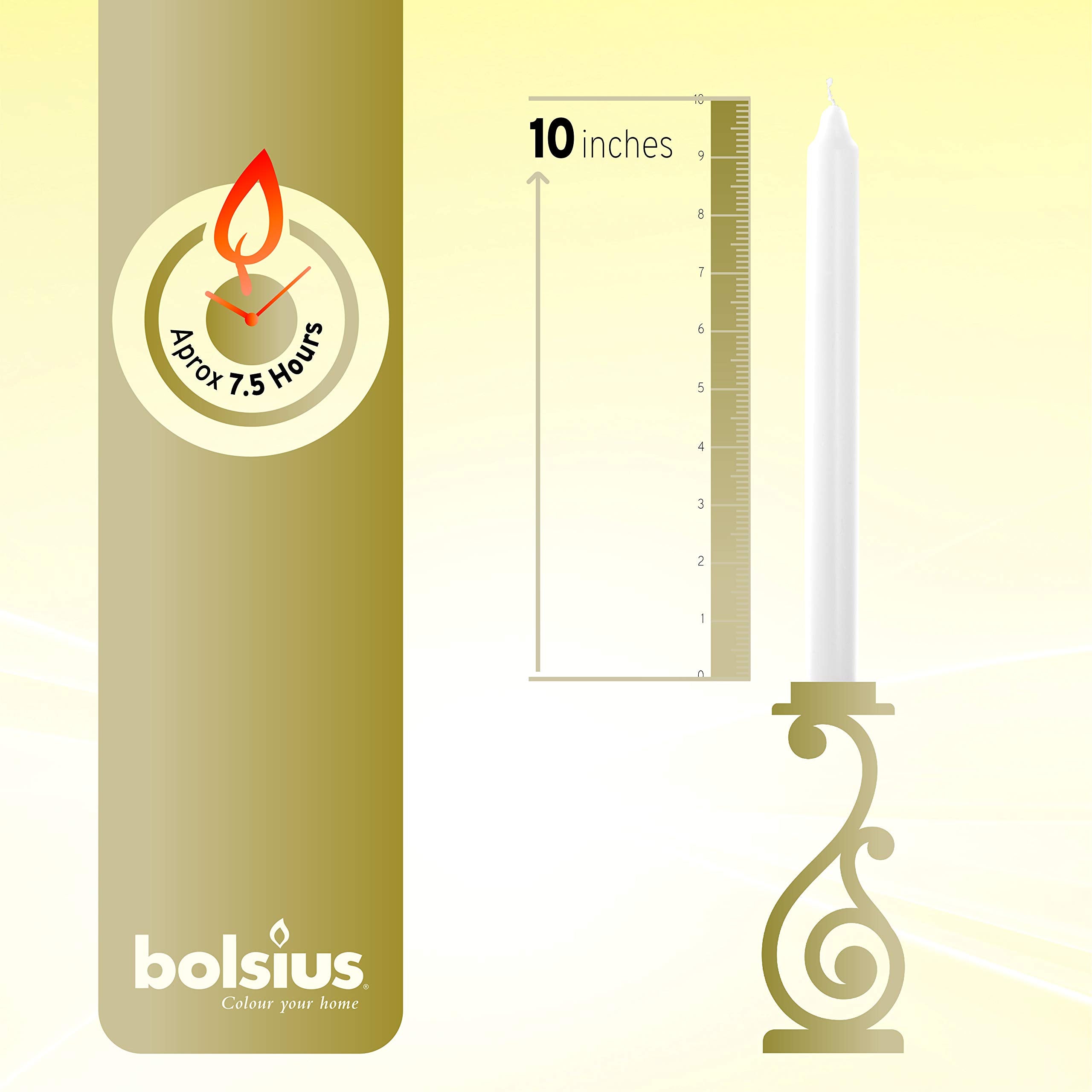 BOLSIUS White Candles 10 Pack - 9 Inch Straight Taper Candle Set - 8 Hour Candlesticks - Fits Most Standard Candle Holders - Premium European Quality - Household, Dinner, Wedding, & Party Candlesticks - Like New