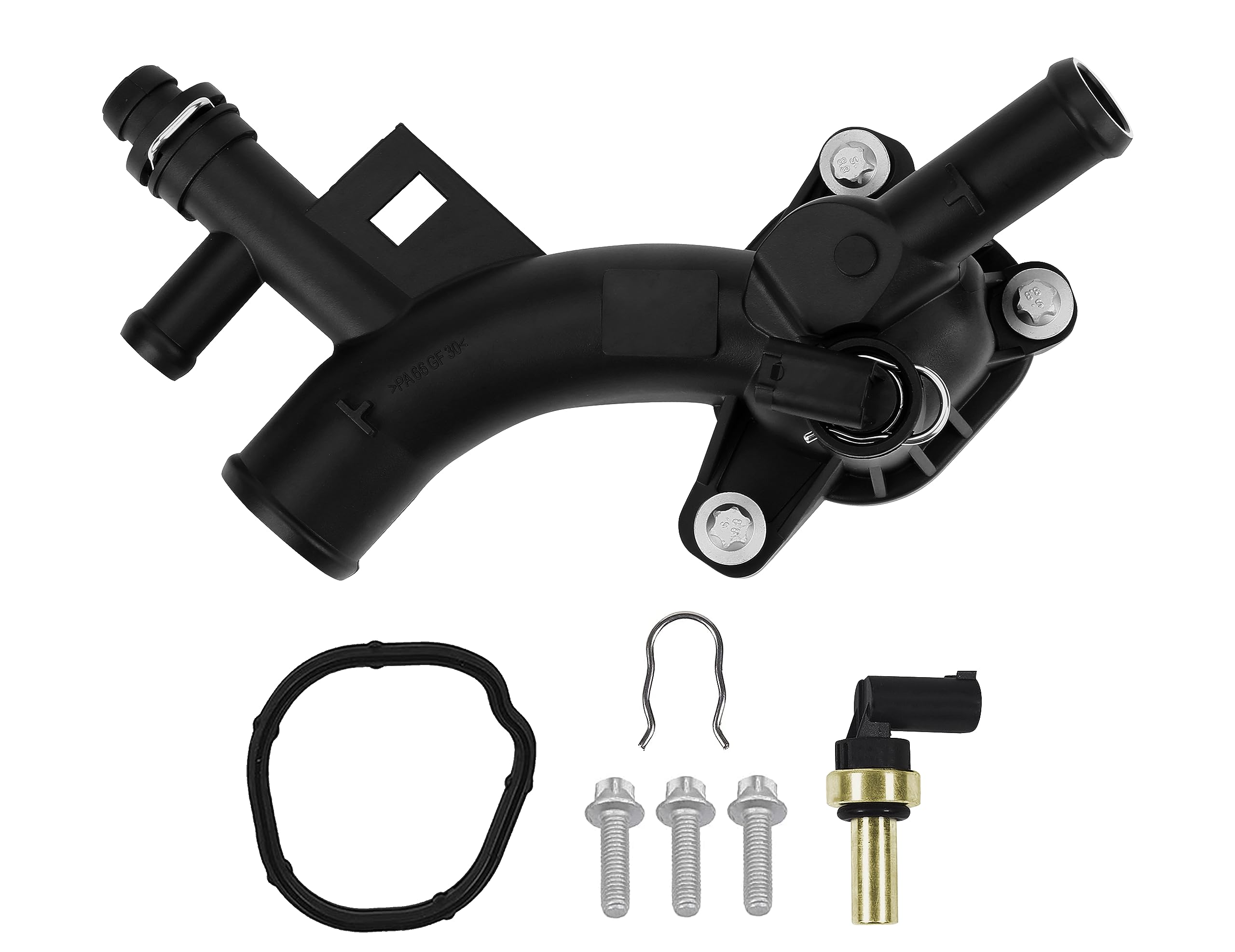 Engine Coolant Housing Water Outlet with Sensor - Compatible with Chevy Cruze, Sonic, Trax and Buick Encore 1.4L - Replaces 25193922, 15-11105, 902-846, 55565334, 1511105, 902846 - Very Good