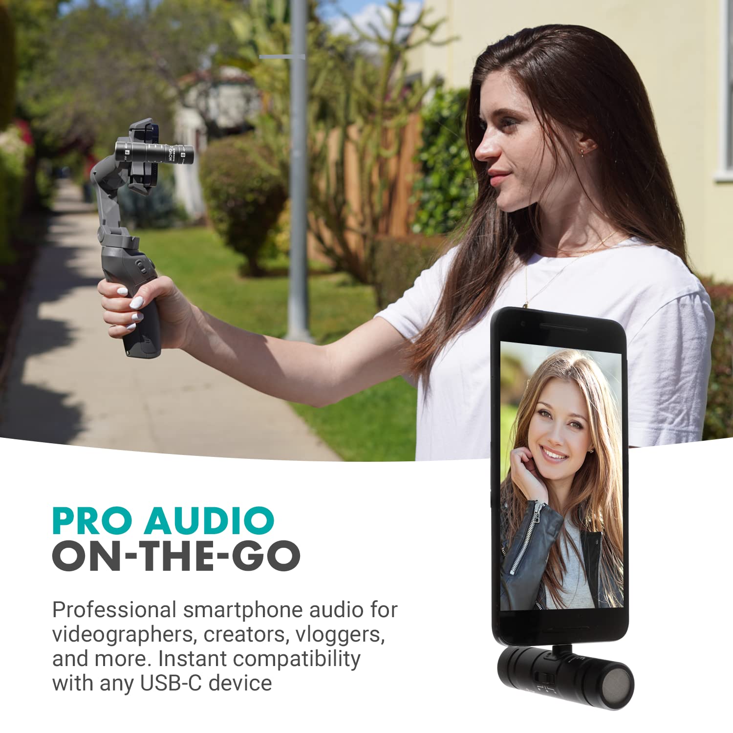 Movo DoubleMic-UC Dual Capsule Phone Microphone for USB-C Devices- Two-Sided Cardioid Condenser Android Shotgun Mic for Video Recording- Professional Microphone for Samsung, iPad Pro, Google Pixel - Like New