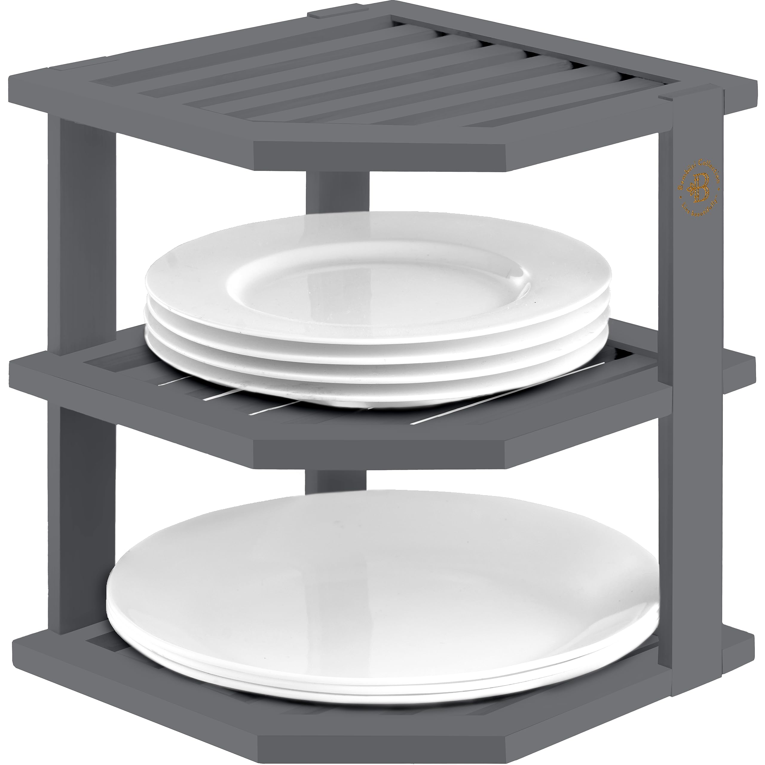 Bamb�si Plate Organizer for Cabinet - Bamboo Kitchen and Bathroom Organization - Ideal for Cabinet Space Saving, Corner Cabinet Organizer, Countertop, and Corner Shelf Kitchen Organizer (Grey) - Very Good