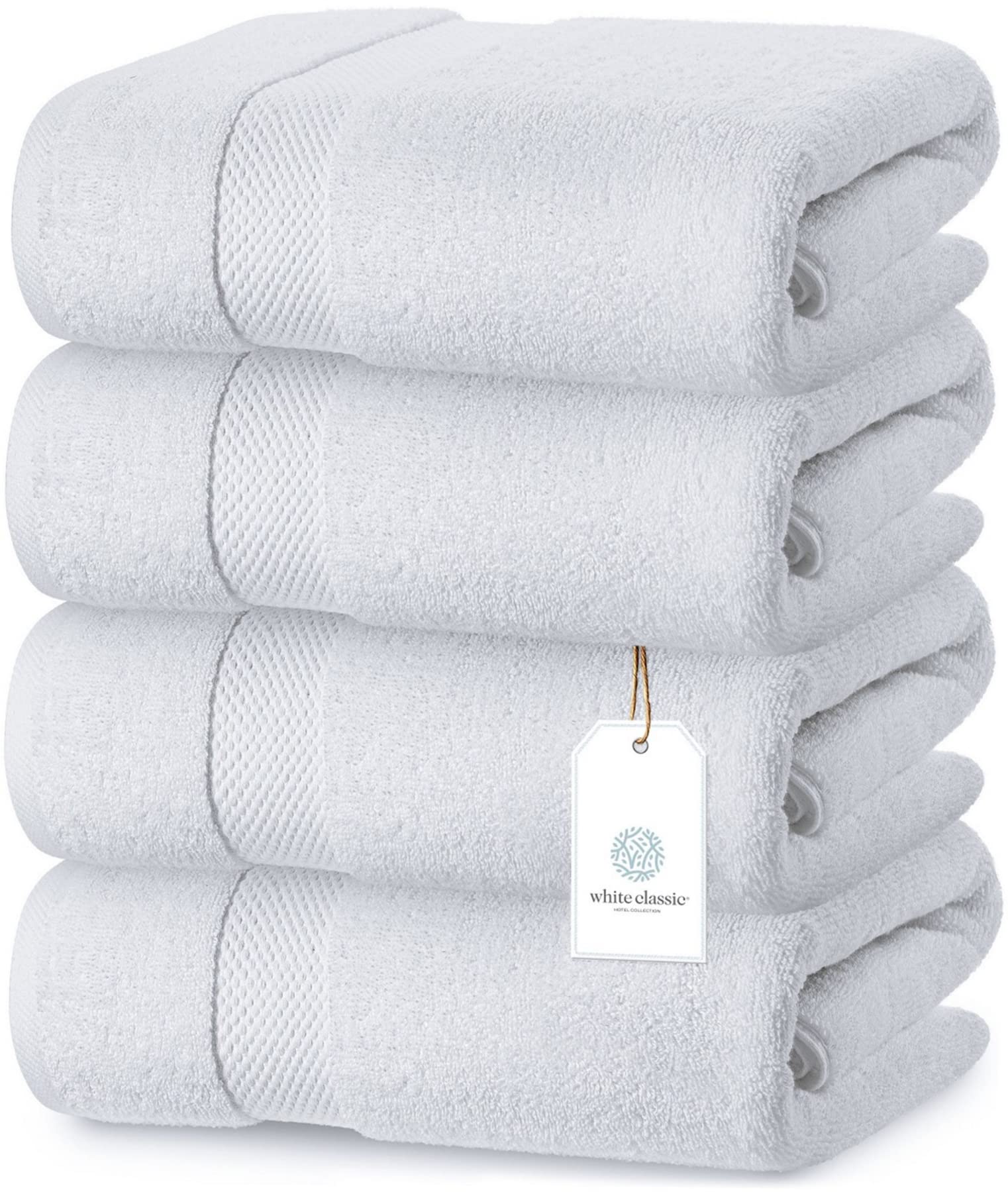 Luxury White Bath Towels Extra Large | 100% Soft Cotton 700 GSM Thick 2Ply Absorbent Quick Dry Hotel Bathroom Towel | 27x54 Inch | White | Set of 4 - Acceptable