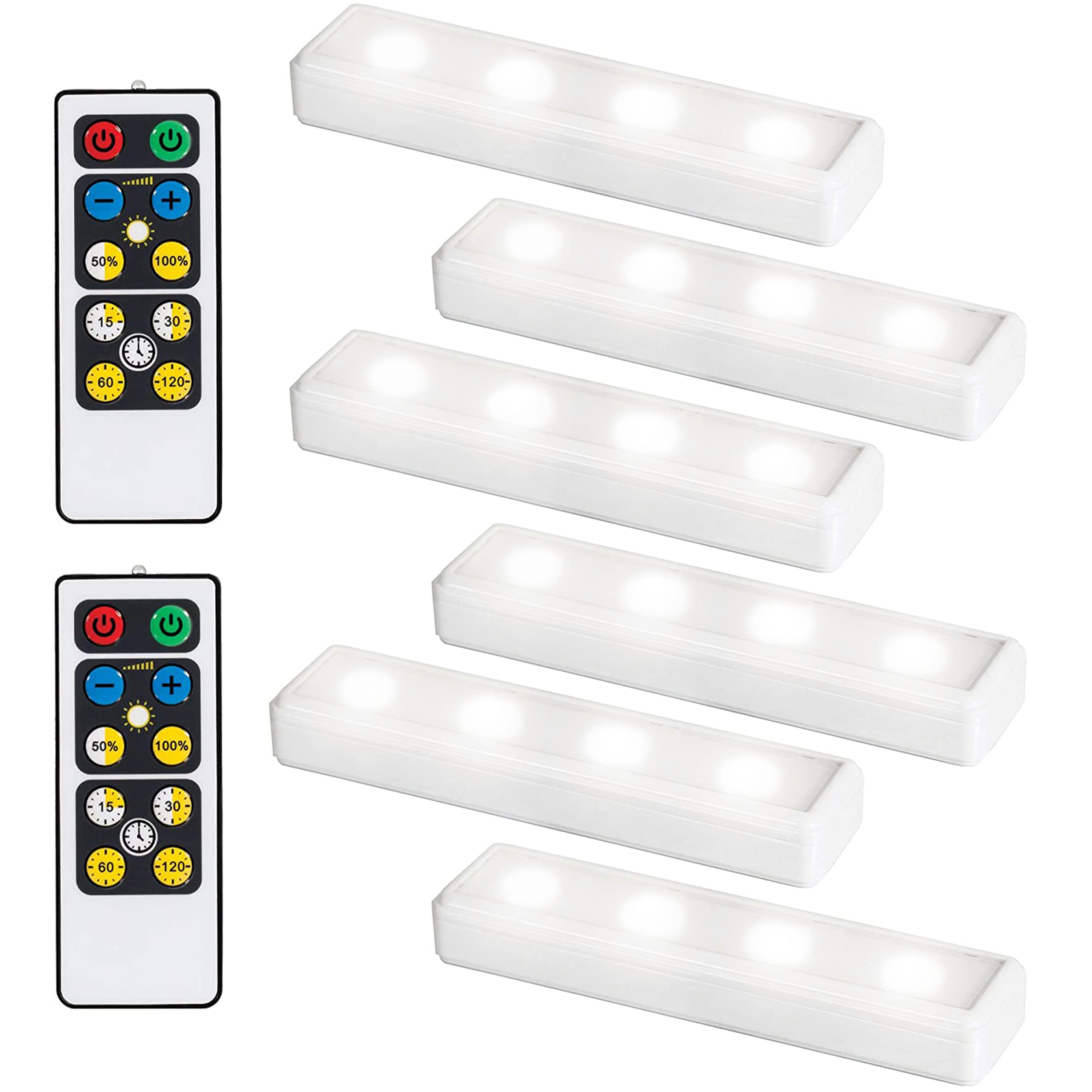 Brilliant Evolution Wireless LED Under Cabinet Light 6 Pack with 2 Remote Controls, Battery Powered Lights, Kitchen Under Cabinet Lighting, Touch Light, Stick On Lights, Push Light  - Acceptable