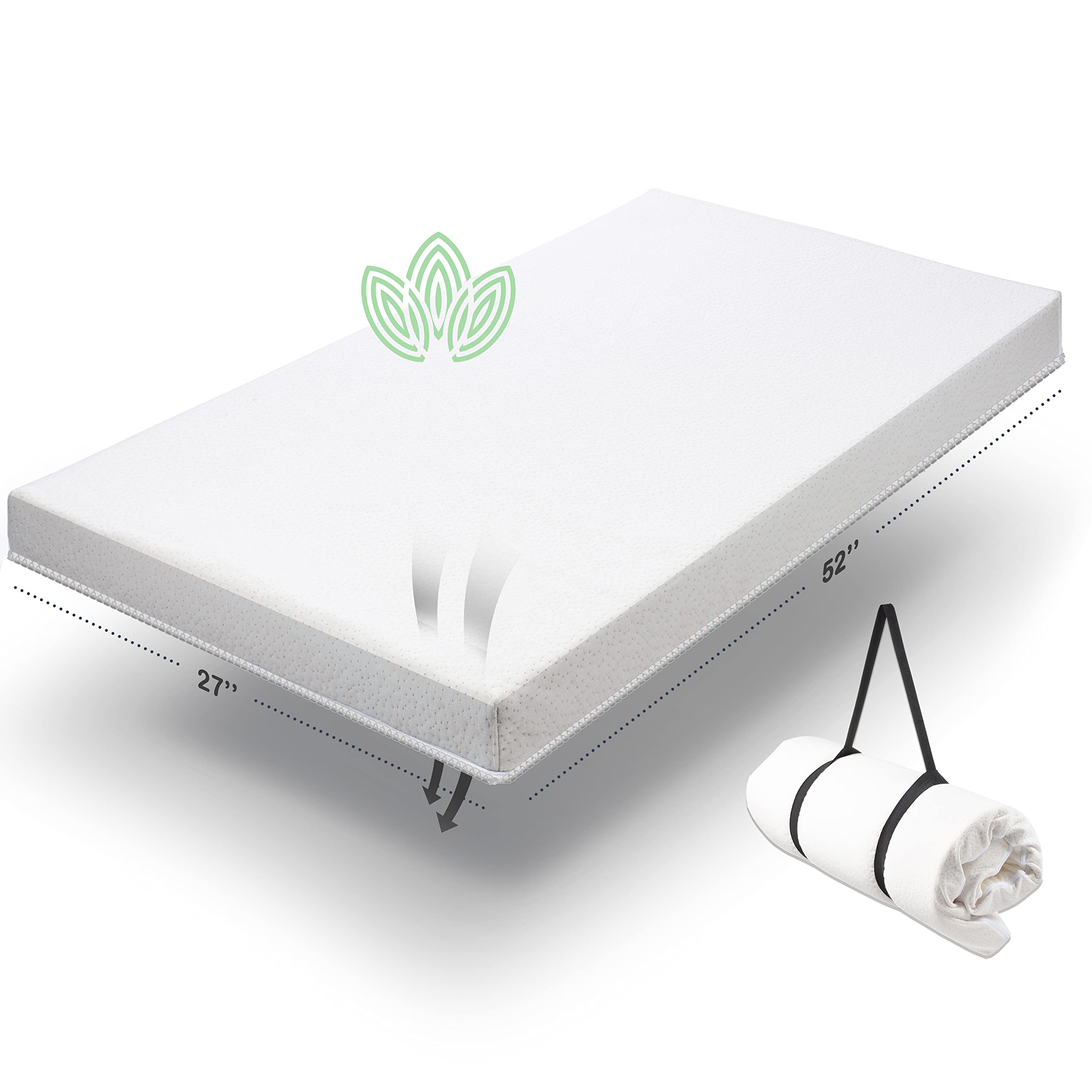 Organic Cotton Crib Topper | Ventilated 2-Inch Memory Foam CertiPUR-US Mattress Topper Pad, Waterproof & Washable Cover for Baby Crib & Toddler Bed Soft Padding, Nonslip Bottom, Travel Strap, 52x27x2 - Very Good