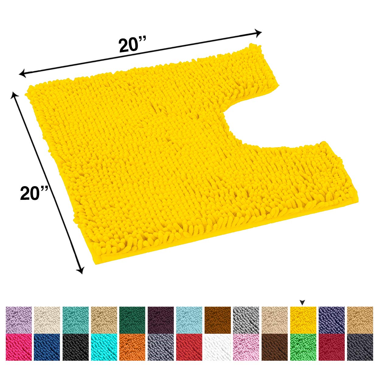 LuxUrux Luxury Shaggy Toilet Bath Mat U-Shaped Contour Rugs for Bathroom, Soft and Comfortable, Maximum Absorbent, Dry Quickly, Non-Slip, Machine-Washable (20 x 23, Lemon) - Like New