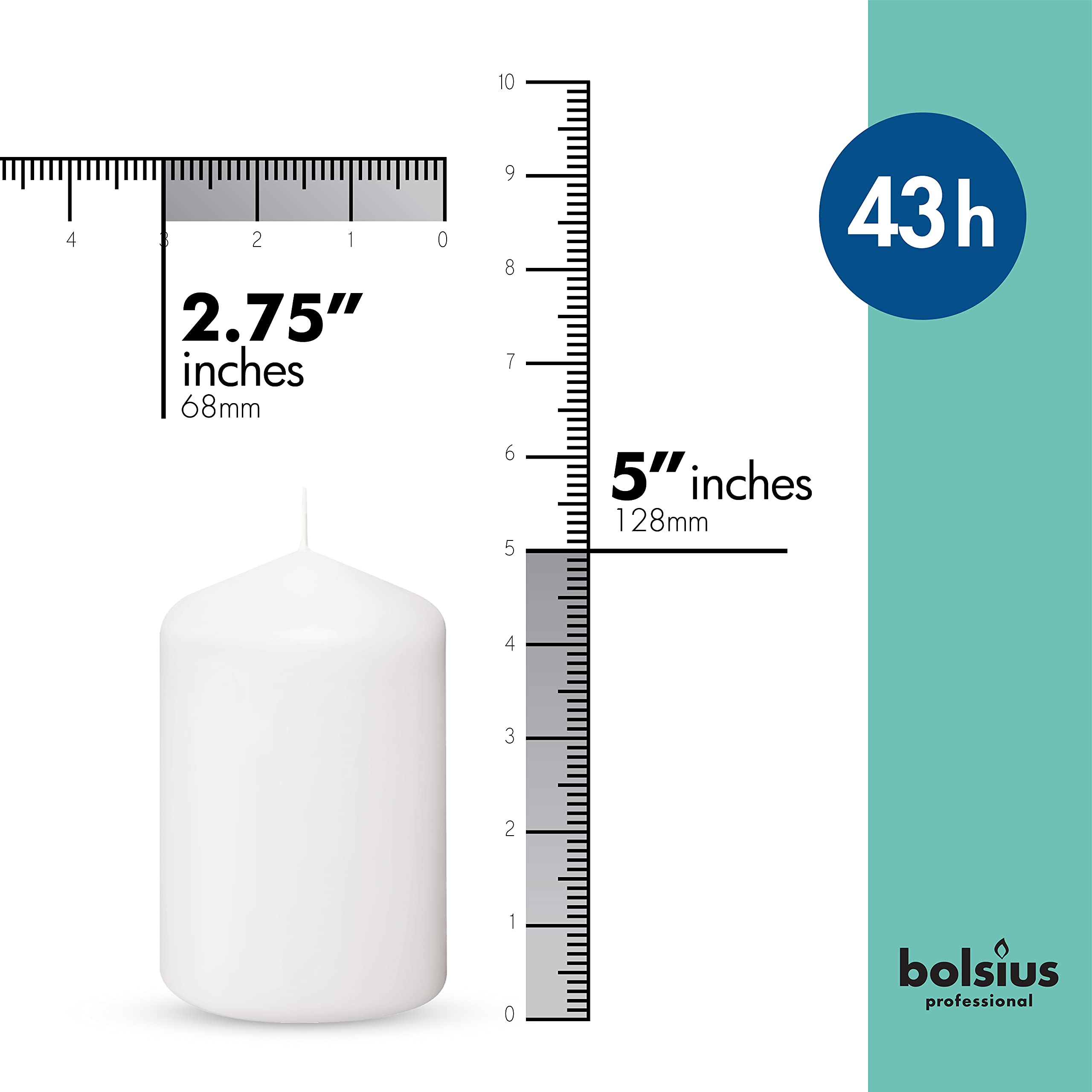 BOLSIUS 12 White Pillar Candles - 2.7 x 5.1 Inches Unscented Candle Set - 43 Hours - Dripless Clean Burning Smokeless Dinner Candle - Perfect for Wedding Candles, Parties and Special Occasions - Acceptable