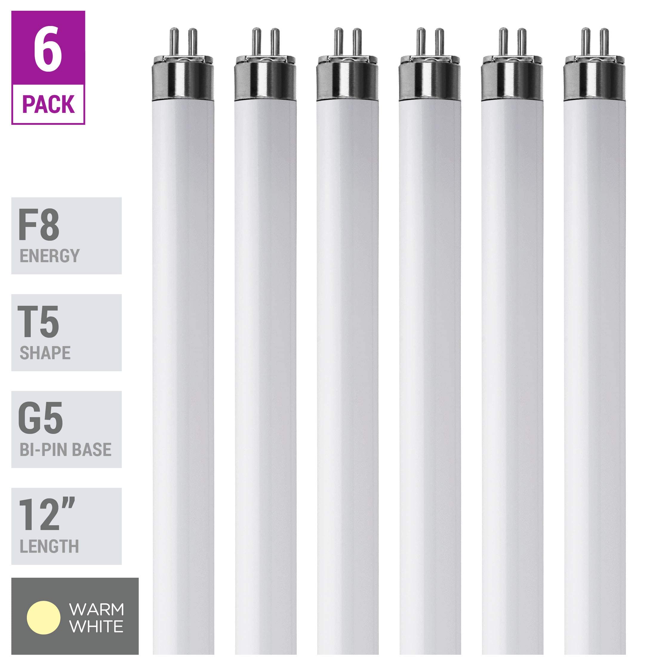 KOR (Pack of 6) F8T5- T5 Fluorescent - 8 Watt - 12" Super Long Life Light Bulbs - Like New