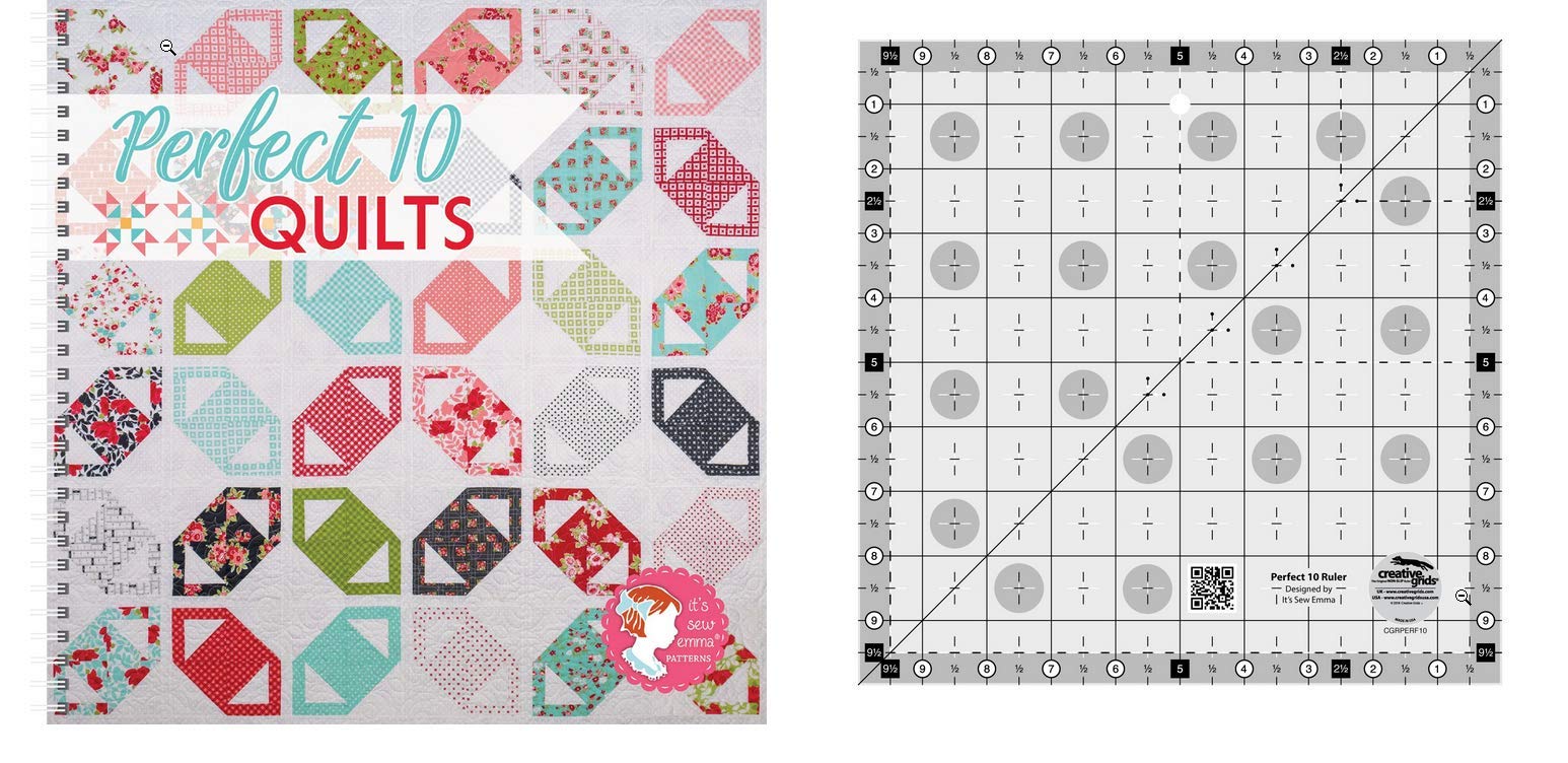Perfect 10 Quilts Bundle- Creative Grids Perfect 10 Ruler and Perfect 10 Quilts Pattern Book  - Like New