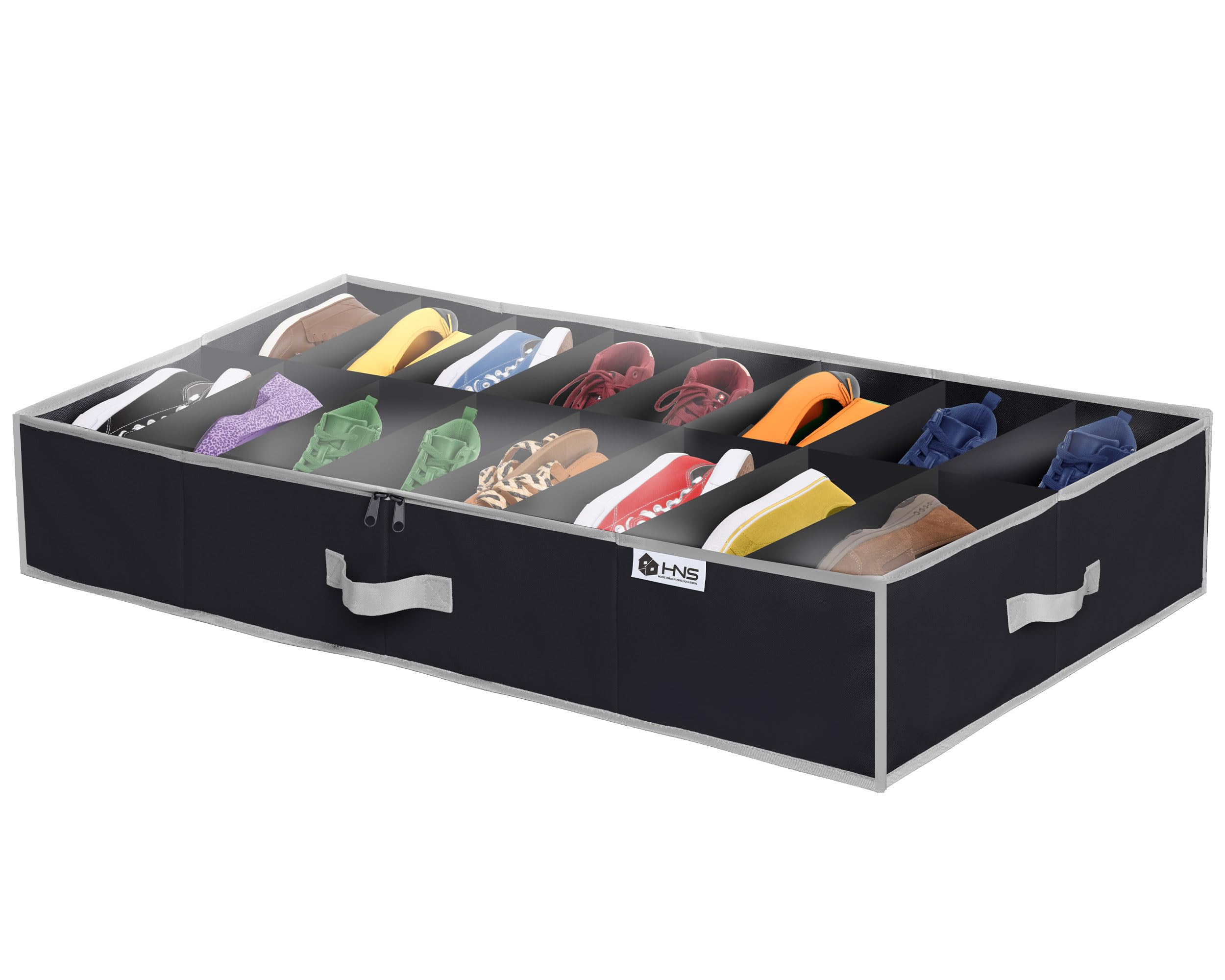 Extra-Large Under Bed Shoe Storage Organizer - Underbed Storage Solution Fits Men's and Women's Shoes, High Heels, and Sneakers with Durable Vinyl Cover & Extra-Strong Zipper - Like New