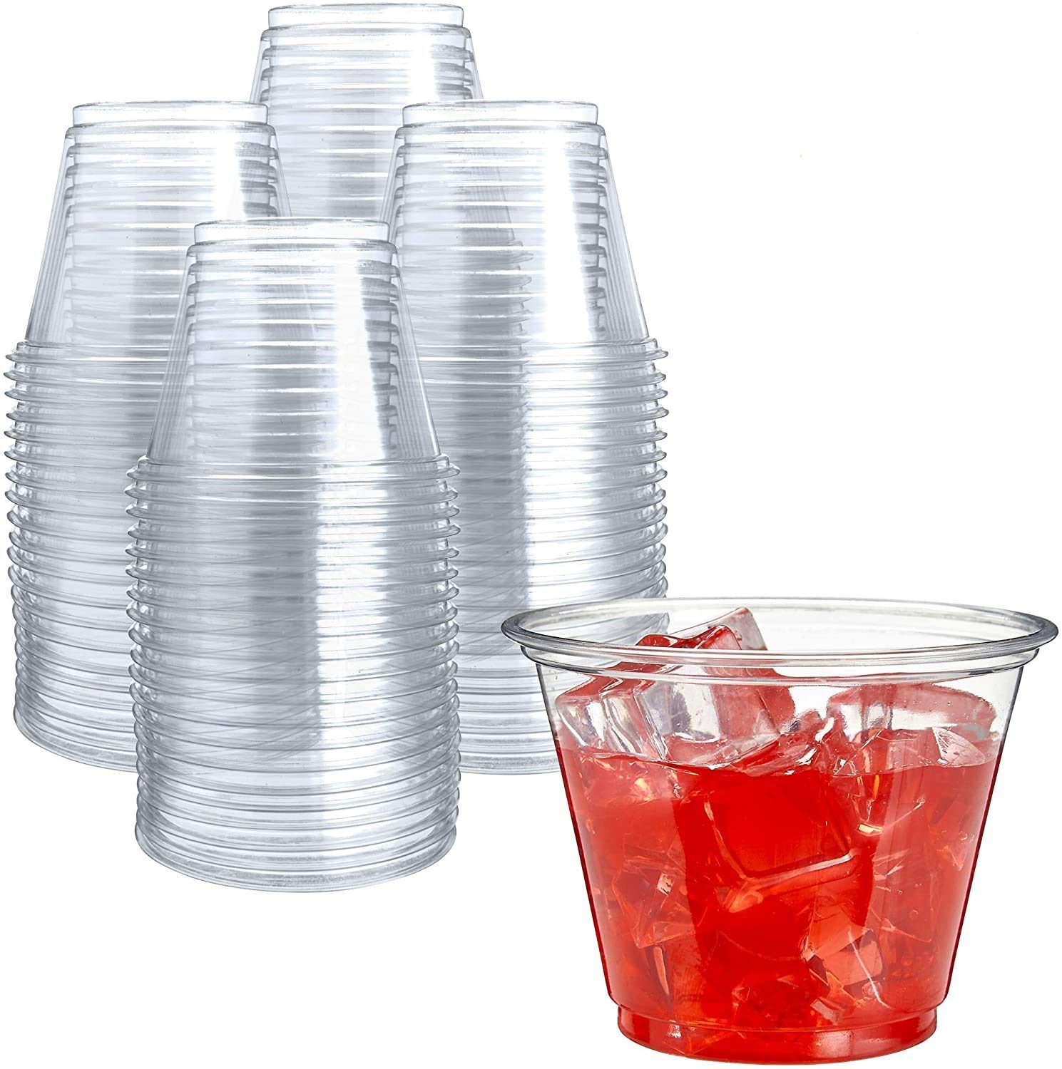 250 9 oz Clear Disposable Plastic Cups | PET Cups for Parties, Water, Wine | Bulk Clear Plastic Tumblers  - Like New