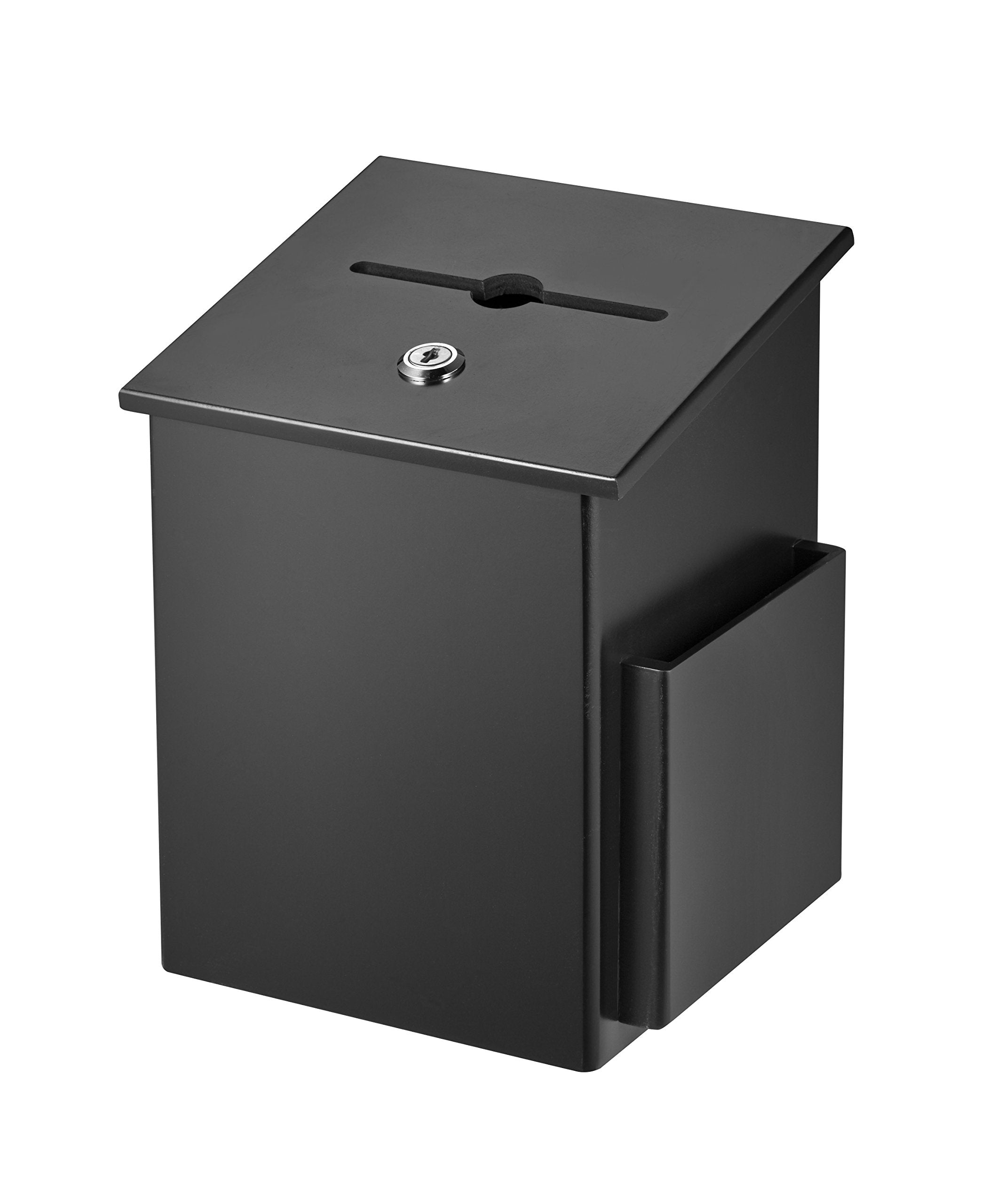 AdirOffice Square Wood Suggestion Box - Wall Mountable - with Lock & Chained Pen - Donation, Collection, Ballot, Key Drop, - Like New
