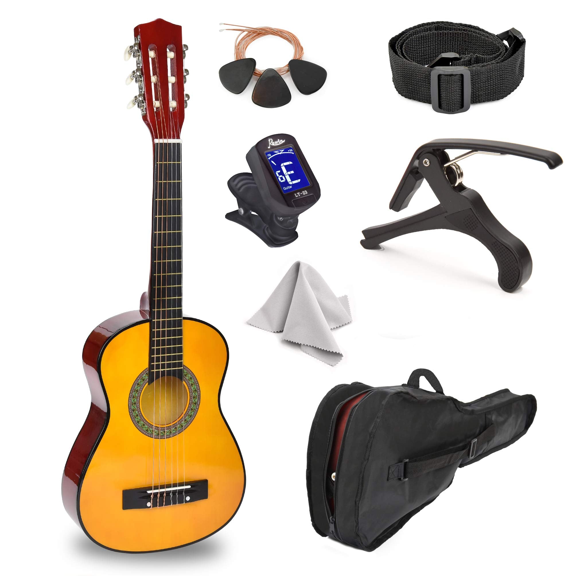 30" Wood Guitar with Case and Accessories for Kids/Girls/Boys/Beginners (Wood) - Like New