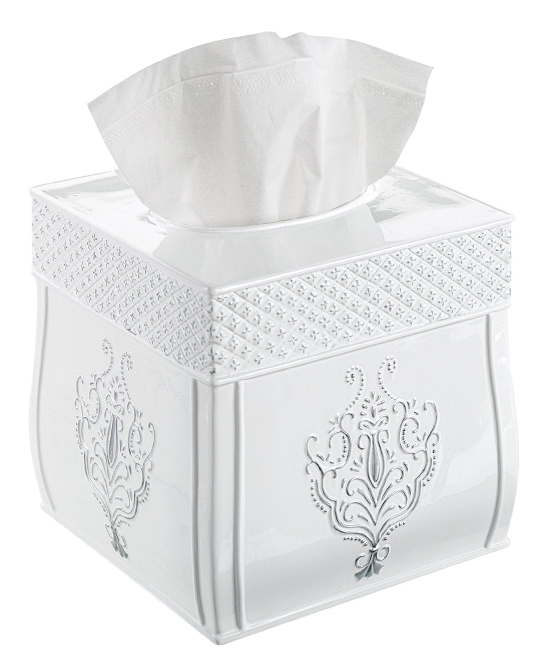 Creative Scents White Tissue Box Cover Square � Decorative Tissue Box Holder Square - Beautiful French Vintage White Tissue Holder For Bathroom With Durable Crafted Sliding Bottom For Tissues Cube Box - Like New