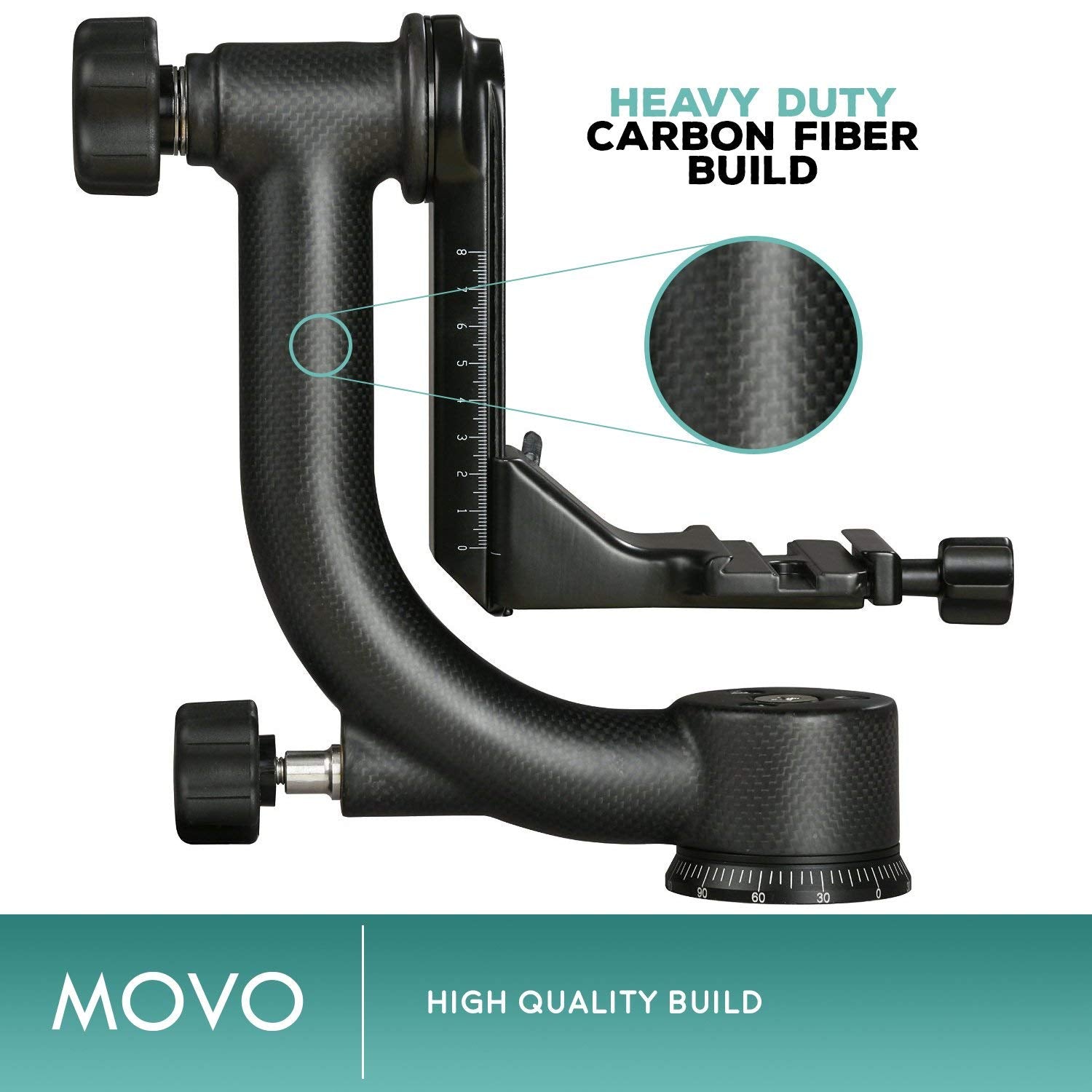 Movo GH800 MKII Carbon Fiber Professional Gimbal Tripod Head with Long and Short Arca-Swiss Quick-Release Plates - for Outdoor Bird/Wildlife Photography - Good