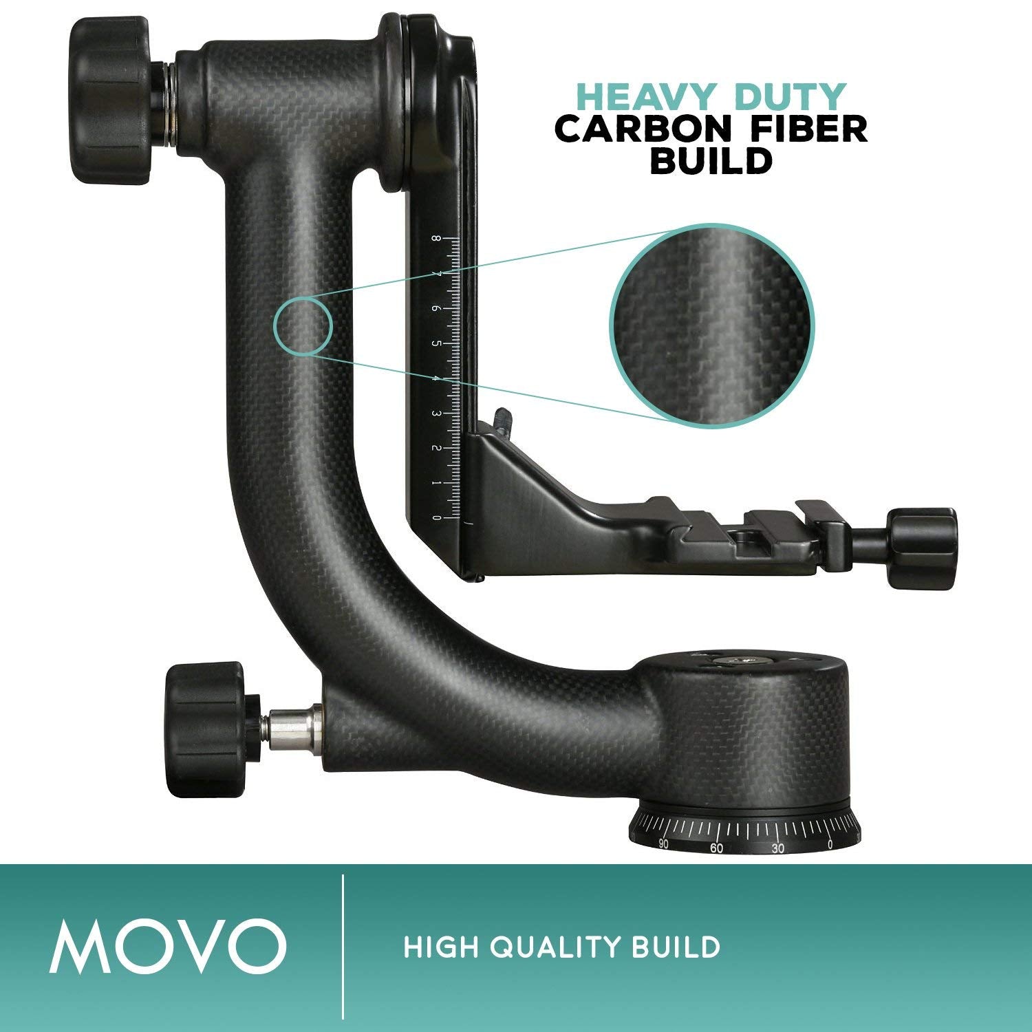 Movo GH800 MKII Carbon Fiber Professional Gimbal Tripod Head with Long and Short Arca-Swiss Quick-Release Plates - for Outdoor Bird/Wildlife Photography  - Good