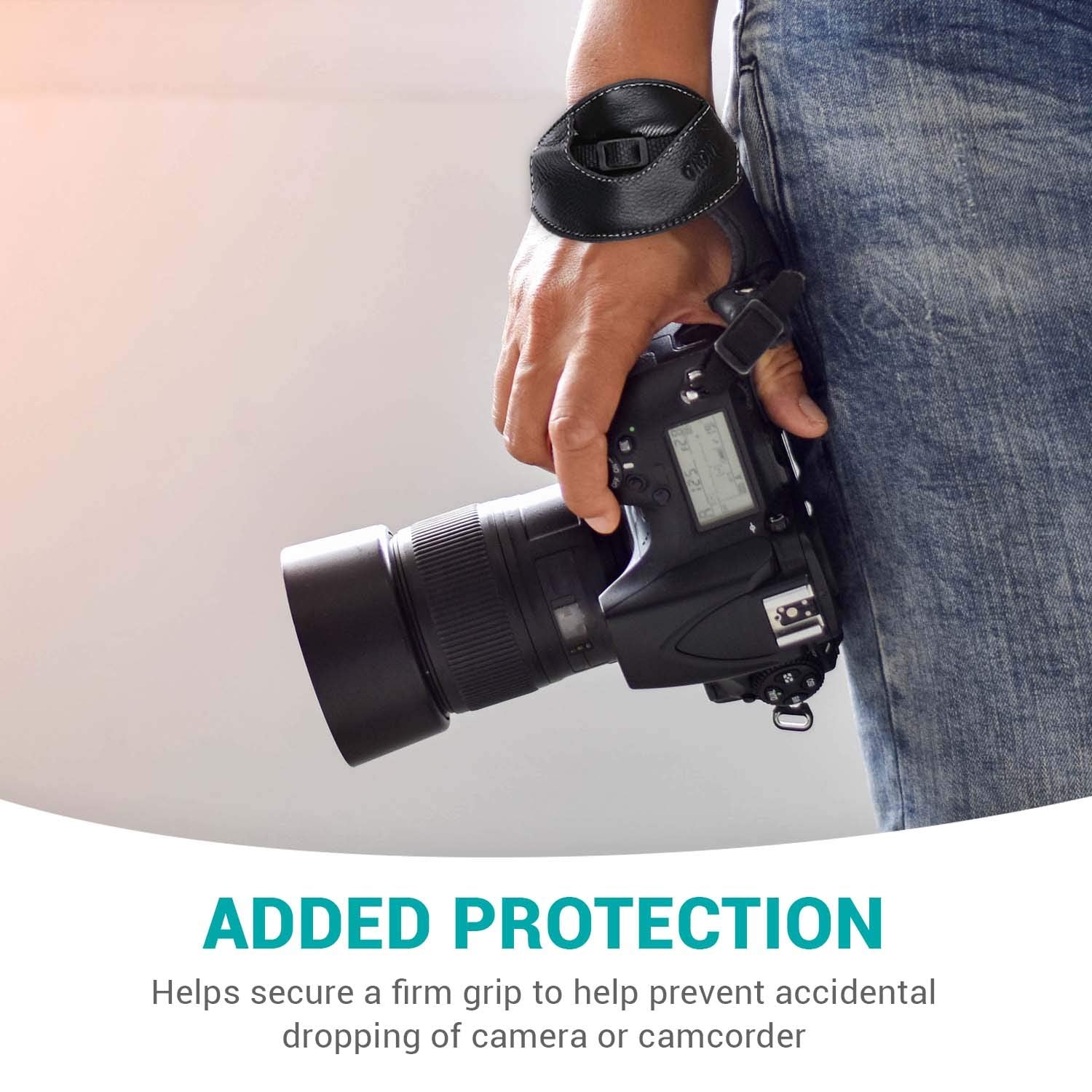 Movo Photo HSG-6 Premium Alternative Leather Padded Secure Camera Hand Strap for Canon EOS, Nikon, Sony, Olympus, Pentax, Panasonic DSLR and Mirrorless Cameras - Like New