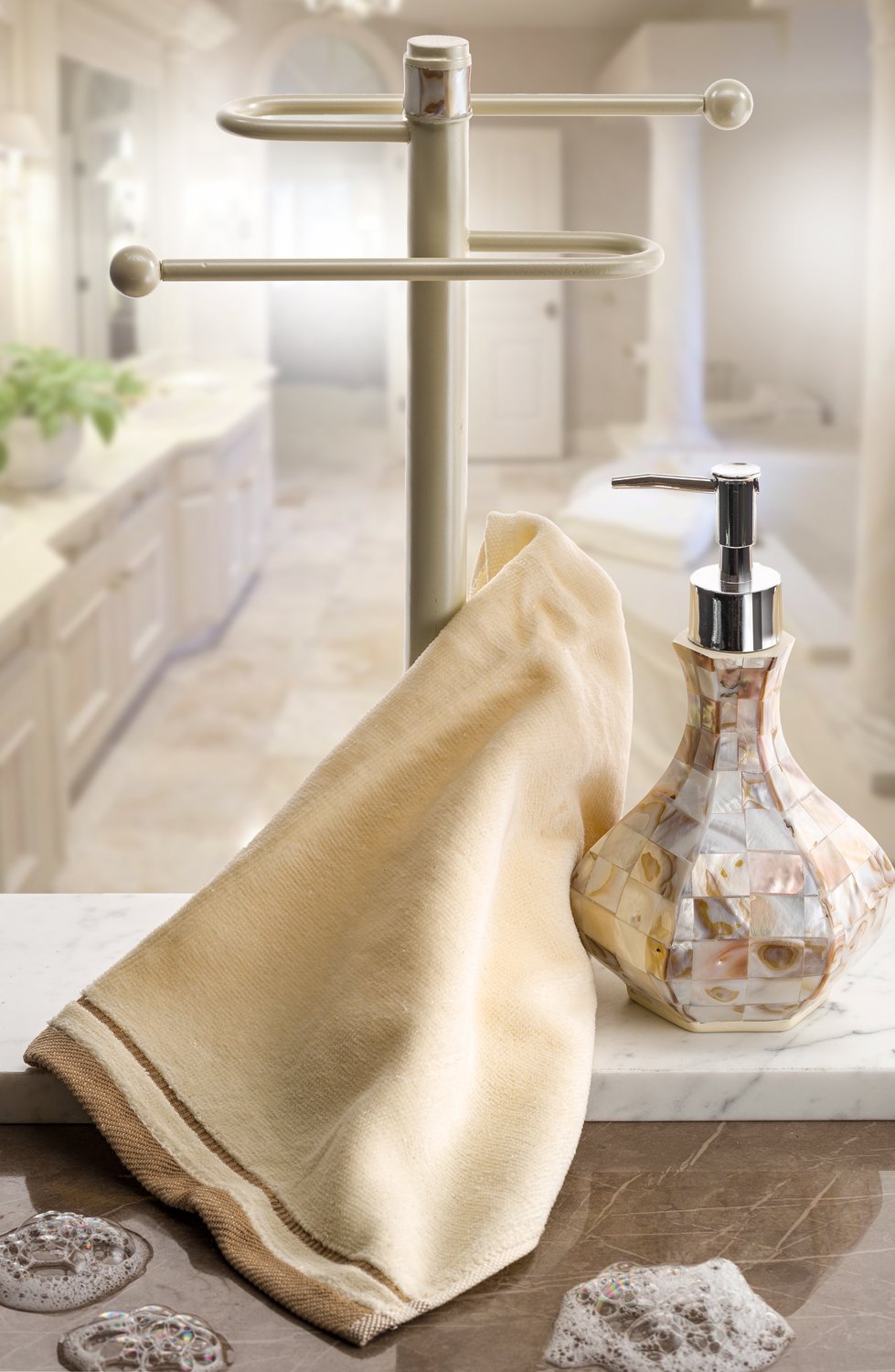 Creative Scents Hand Soap Dispenser for Bathroom, Decorative Countertop Lotion Dispenser Finished in Beautiful Mother of Pearl, with Durable Pump for Elegant Bathroom Decor (Milano Collection) - Very Good