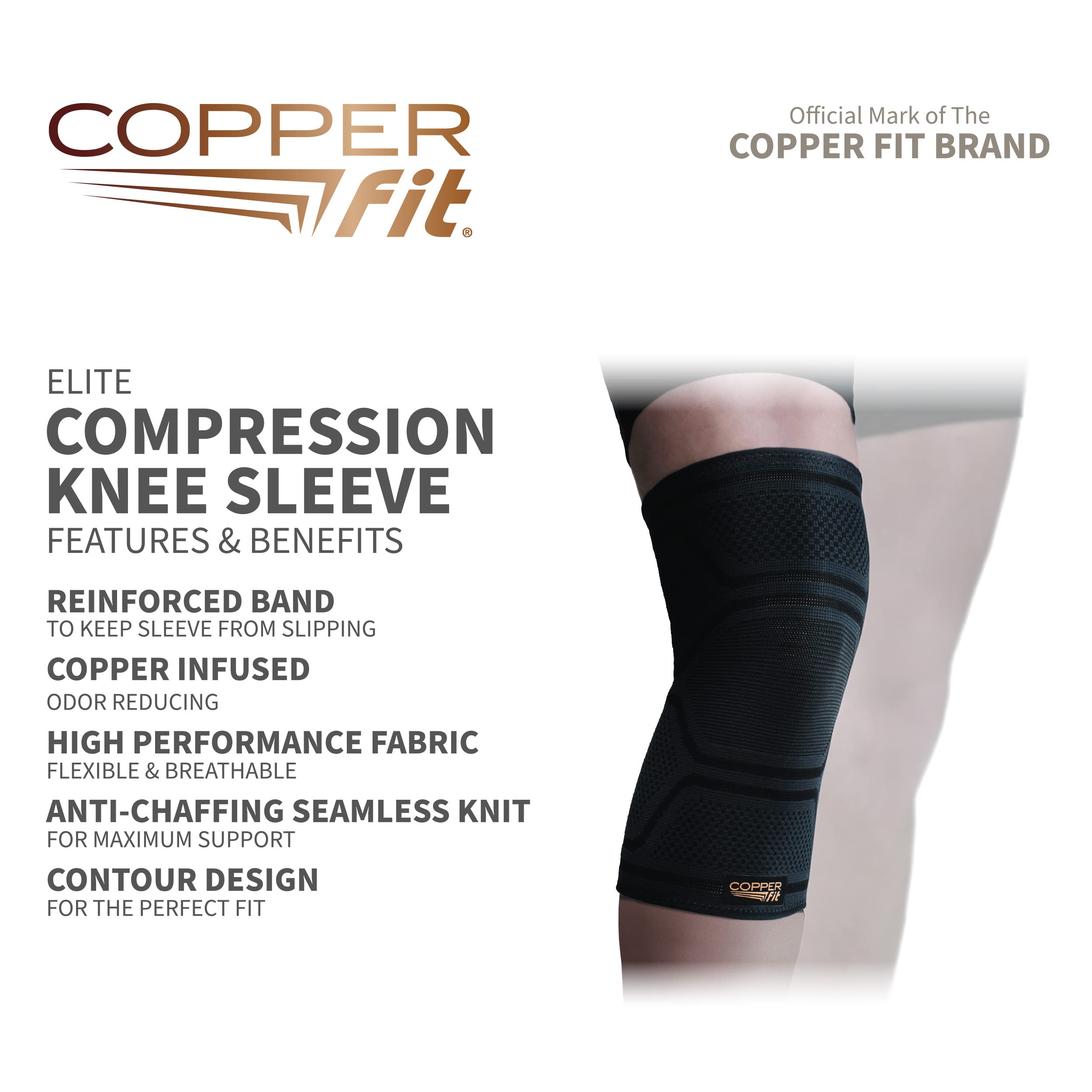 Copper Fit Elite Knee Compression Sleeve Knee Brace, Black | One Knee Sleeve Included - Like New