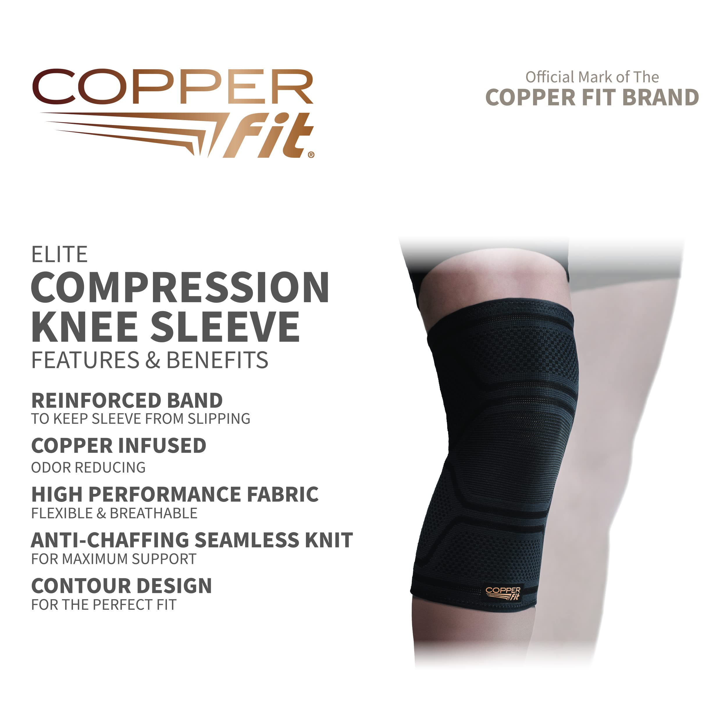 Copper Fit Elite Knee Compression Sleeve Knee Brace, Black | One Knee Sleeve Included  - Very Good