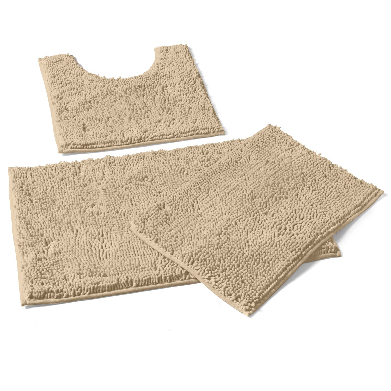 LuxUrux Bathroom Rugs 3pc Non-Slip Shaggy Chenille Bathroom Mat Set, Includes U-Shaped Contour Toilet Mat, 20 x 30'' and 16 x 24'' Bath Mat, Machine Washable - Like New