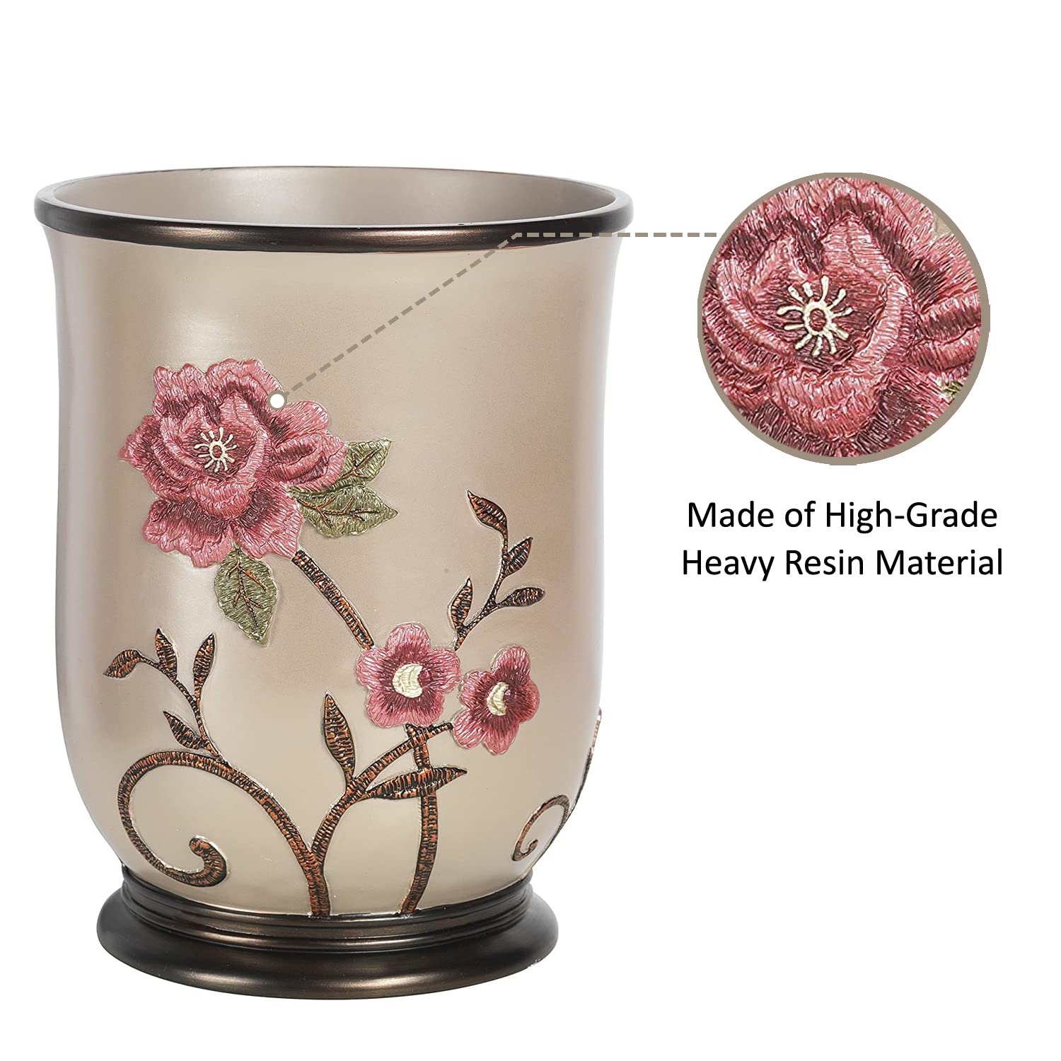 Popular Bath Waste Basket, Larrisa Collection, Rose Design - Like New