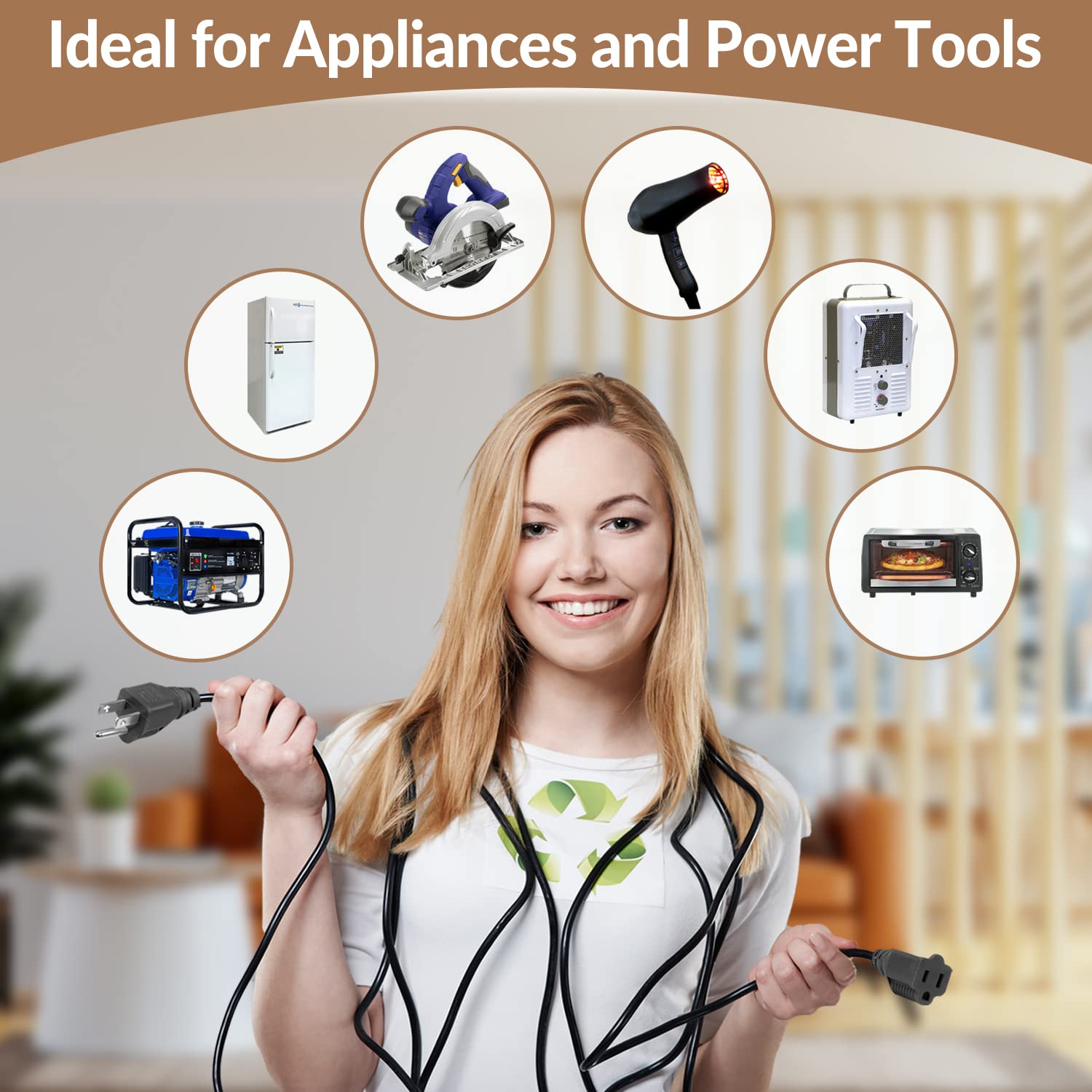 BindMaster Heavy Duty Extension Cord/Wire Power Cable, Indoor/Outdoor, 16/3, Single Outlet, 15 Feet, UL Listed, White (3 Pack) - Very Good