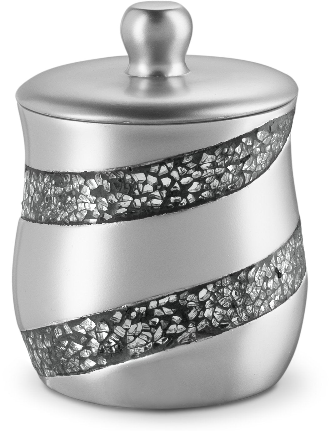 Creative Scents Silver Mosaic Qtip Holder - Decorative Cotton Ball Jar - Durable Resin cotton Swab dispenser - Beautiful Bathroom Vanity storage Accessories - Like New