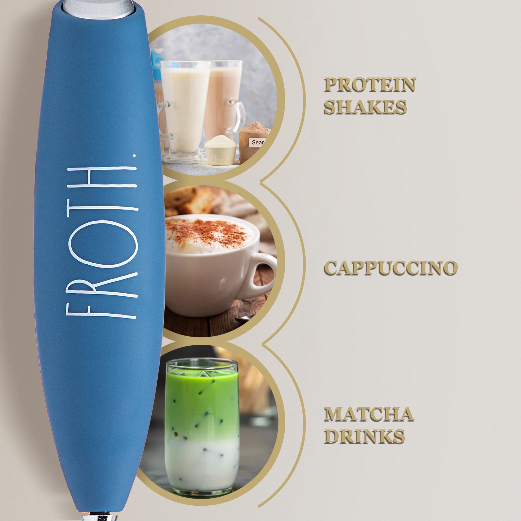 Rae Dunn Milk Frother- Handheld Electric Drink Mixer, Handheld Electric Milk Frother, Coffee Frother, Hand Blender, Frappe Maker, Handheld Latte Maker Milk Foamer (Navy) - Like New