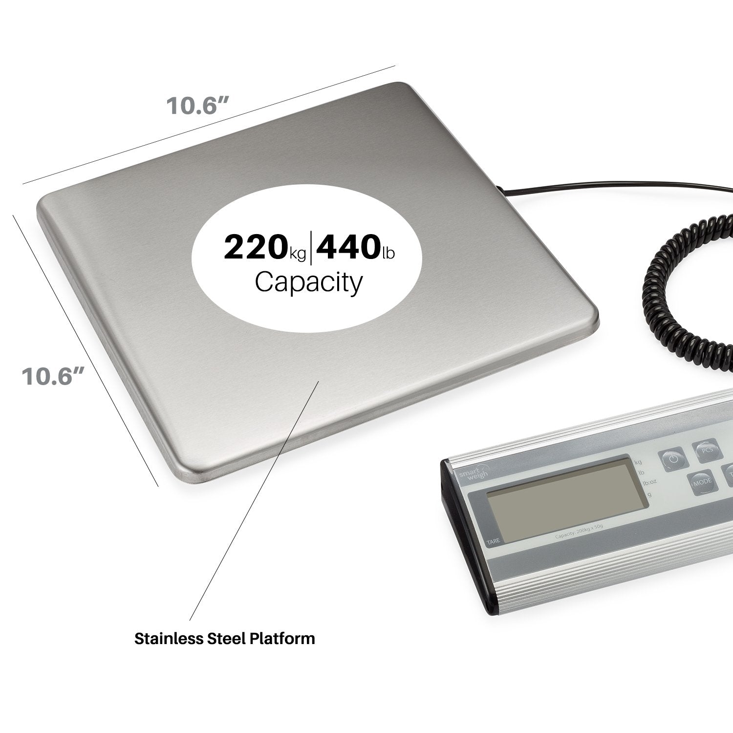Smart Weigh 440lbs x 6 oz. Digital Heavy Duty Shipping and Postal Scale, with Durable Stainless Steel Large Platform, UPS USPS Post Office Postal Scale and Luggage Scale - Acceptable